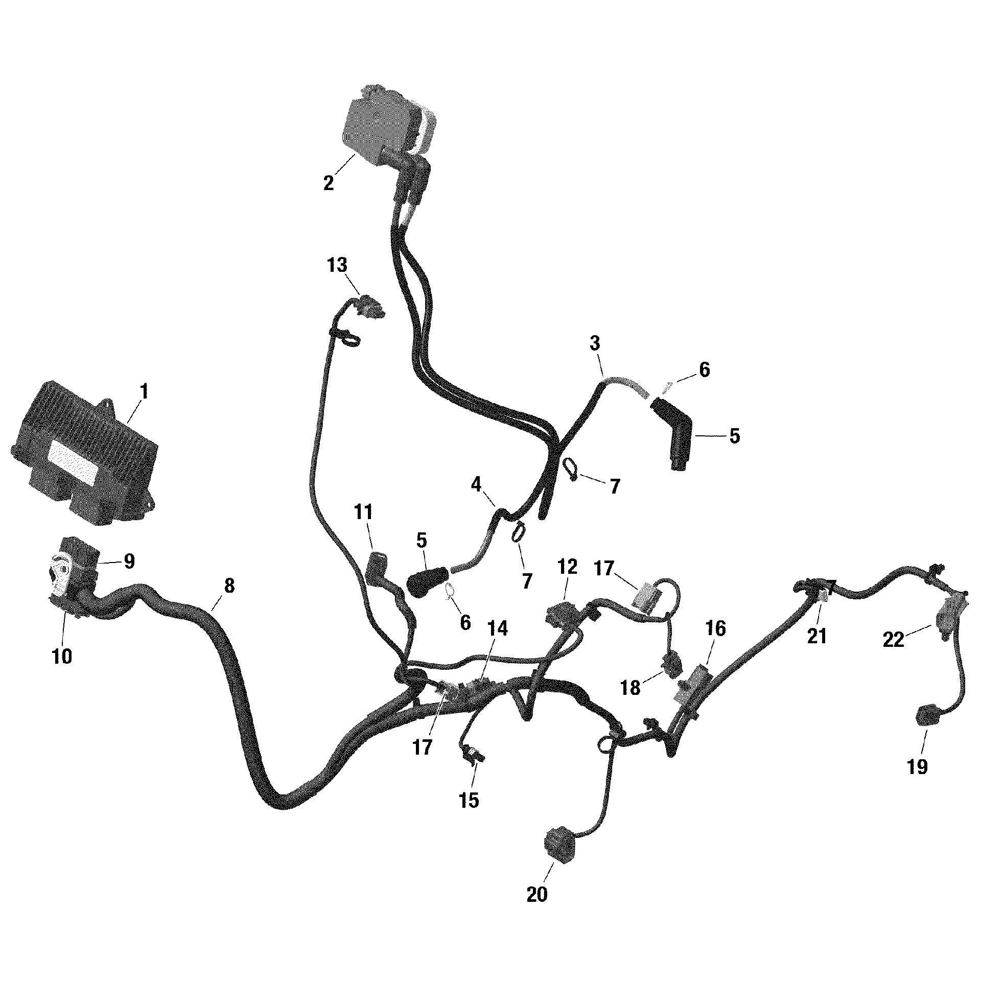 An Image of a Genuine Can-Am Parts Schematic Diagram showing the schematic - ELECTRIC - ENGINE HARNESS AND ELECTRONIC MODULE - HD10