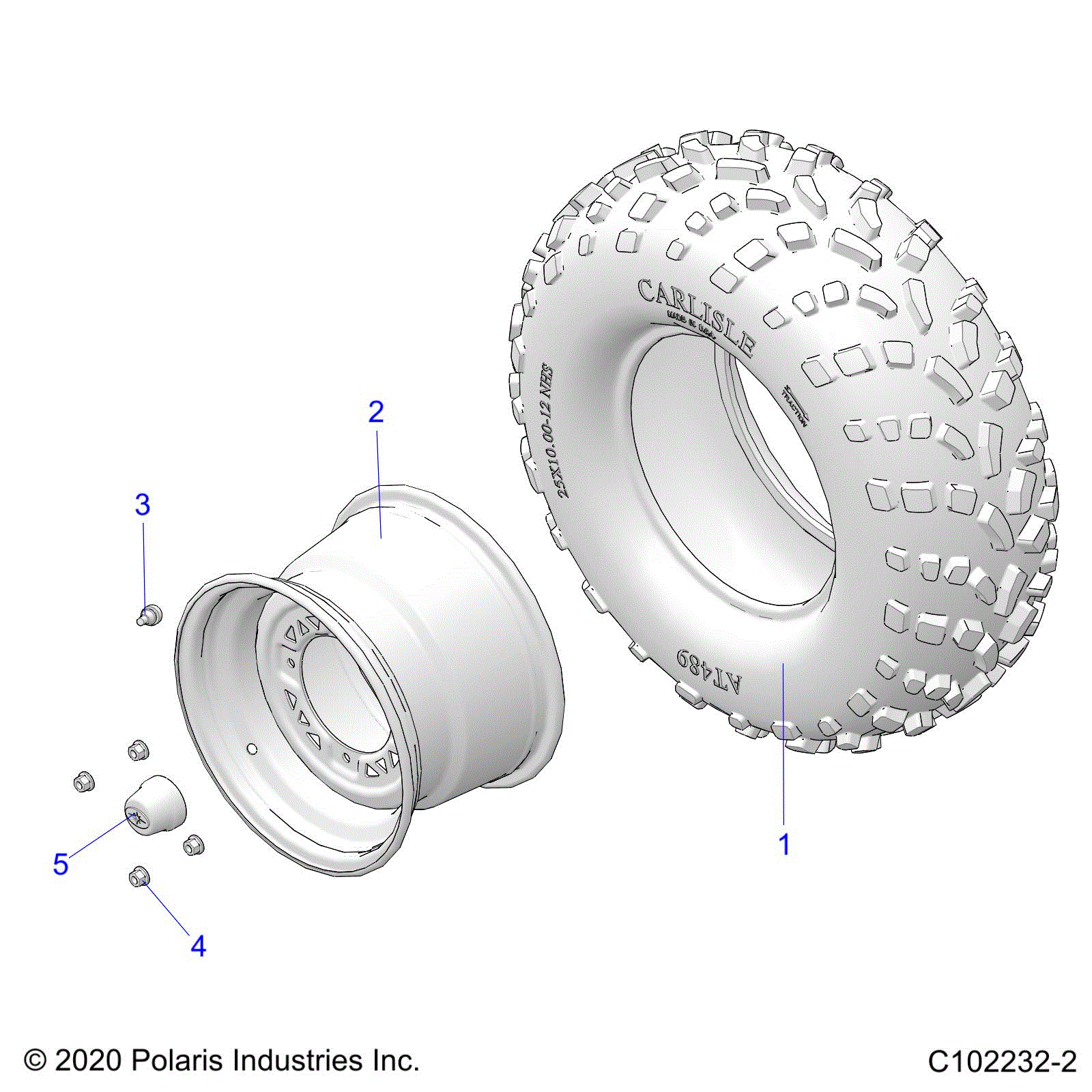 An Image of a Genuine Polaris Parts Schematic Diagram showing the schematic - WHEELS: REAR TIRE - 2021 POLARIS SPORTSMAN TOURING 570
