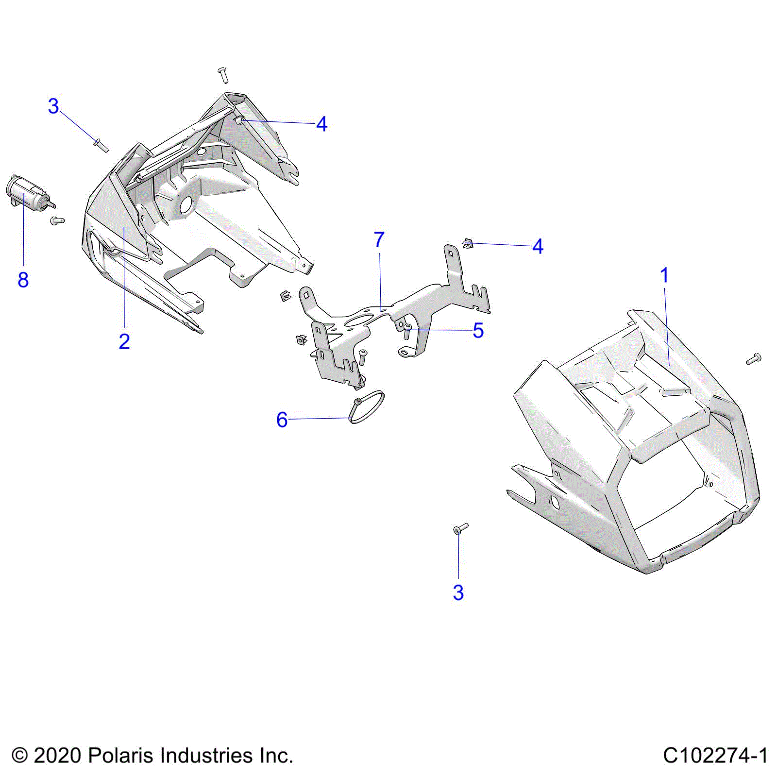 An Image of a Genuine Polaris Parts Schematic Diagram showing the schematic - BODY: HEADLIGHT POD - 2020 POLARIS SPORTSMAN TOURING XP 1000 48"