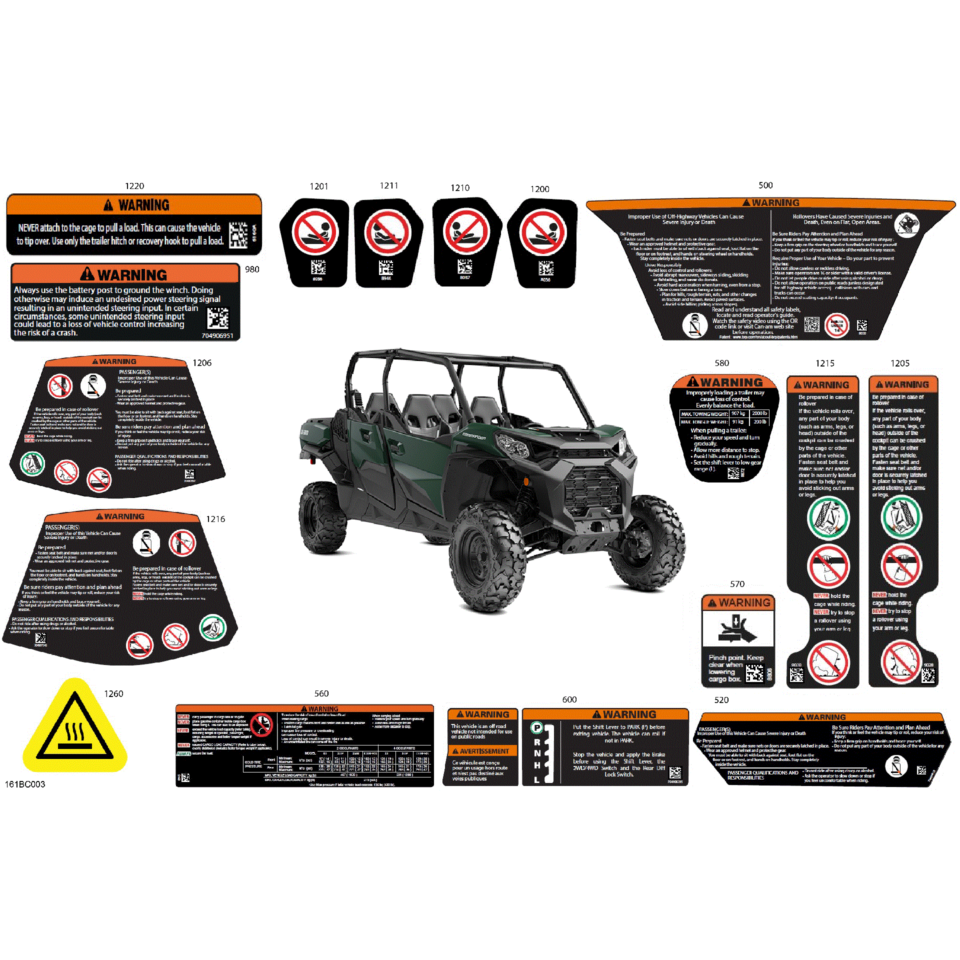 An Image of a Genuine Can-Am Parts Schematic Diagram showing the schematic - BODY - WARNING DECALS
