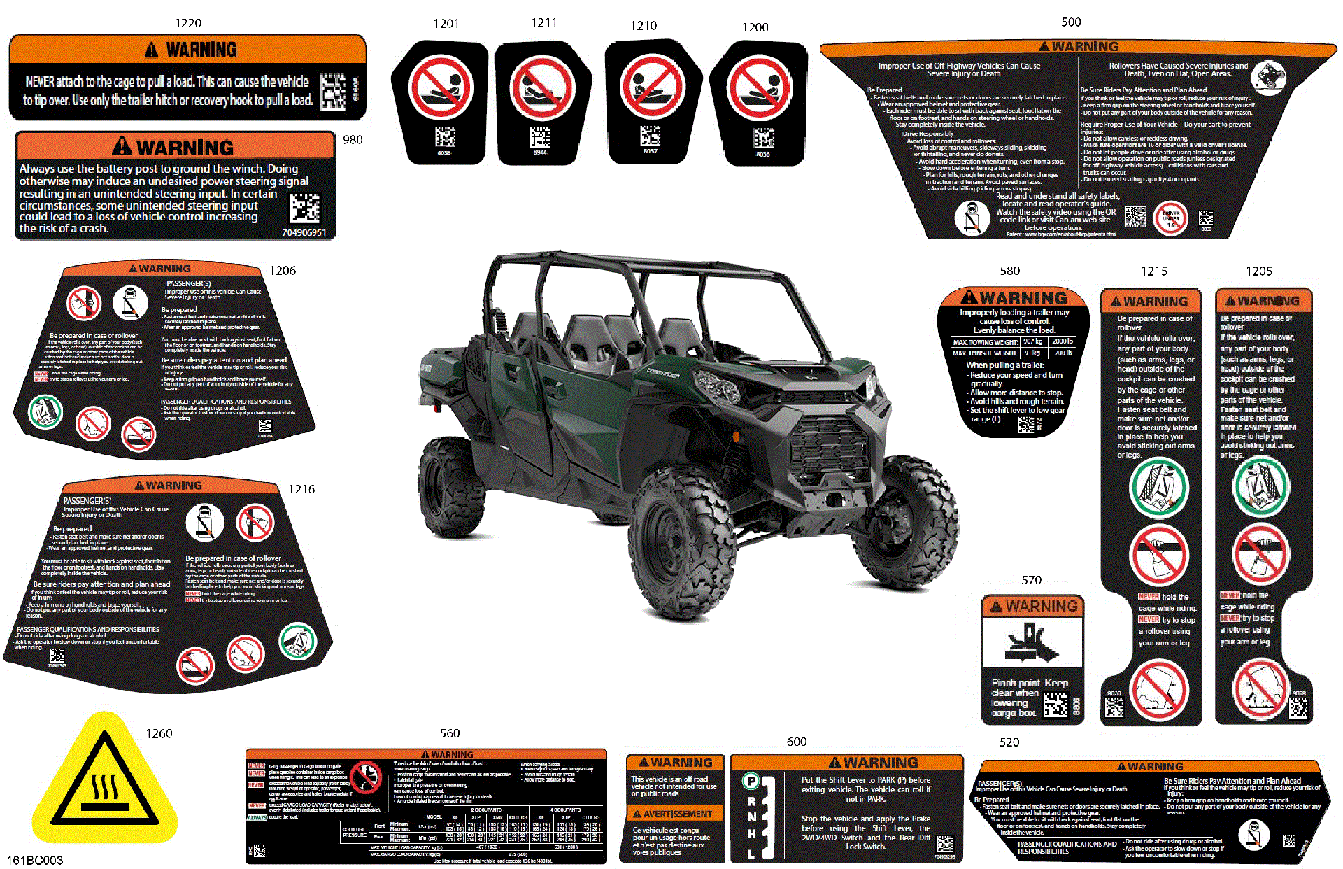 An Image of a Genuine Can-Am Parts Schematic Diagram showing the schematic - BODY - WARNING DECALS