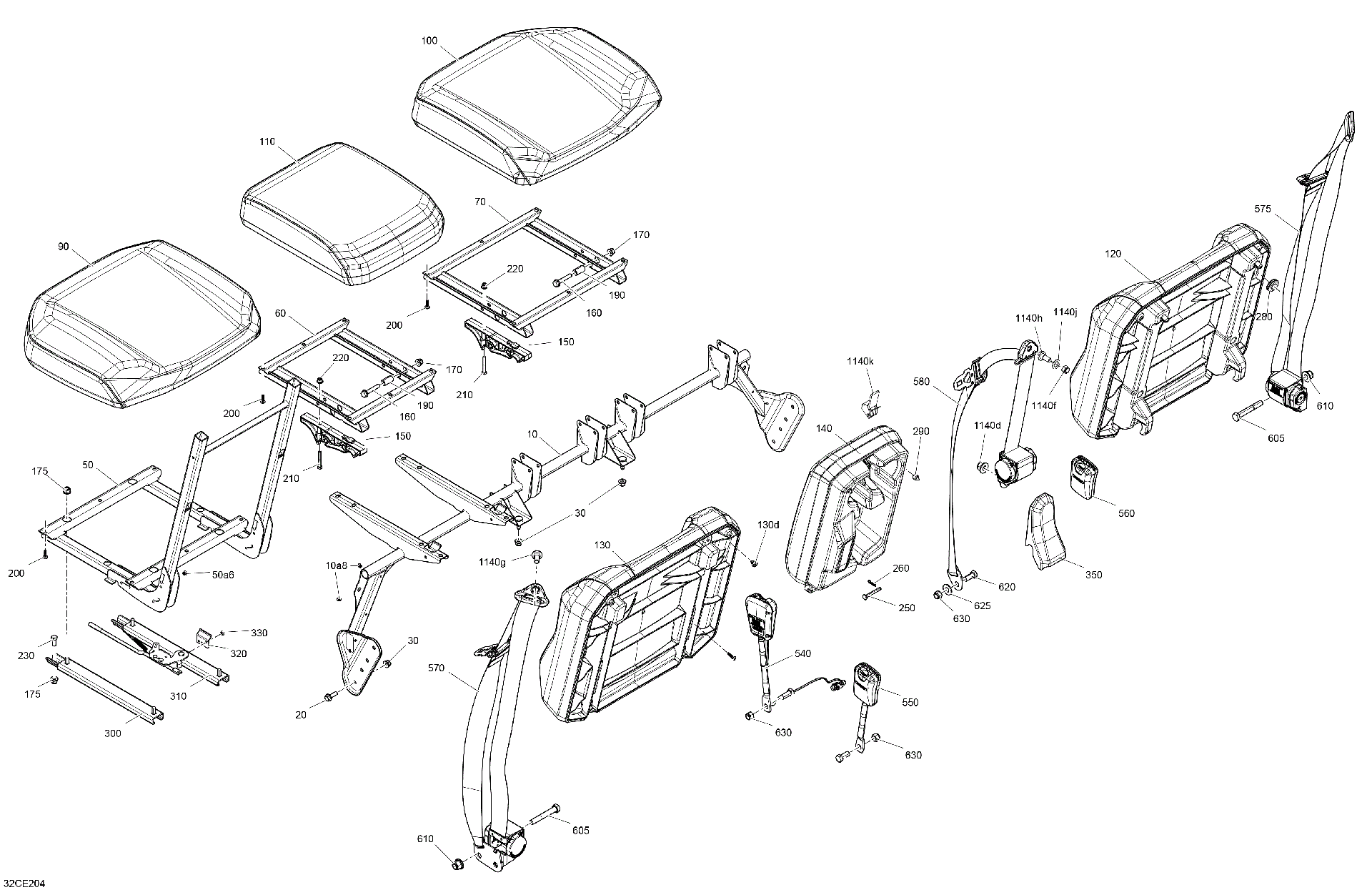 An Image of a Genuine Can-Am Parts Schematic Diagram showing the schematic - BODY - SEAT - FRONT SECTION