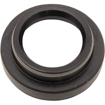 Black circular shock dust seal with a metal spring clip around the inner edge, designed for offroad suspension components.