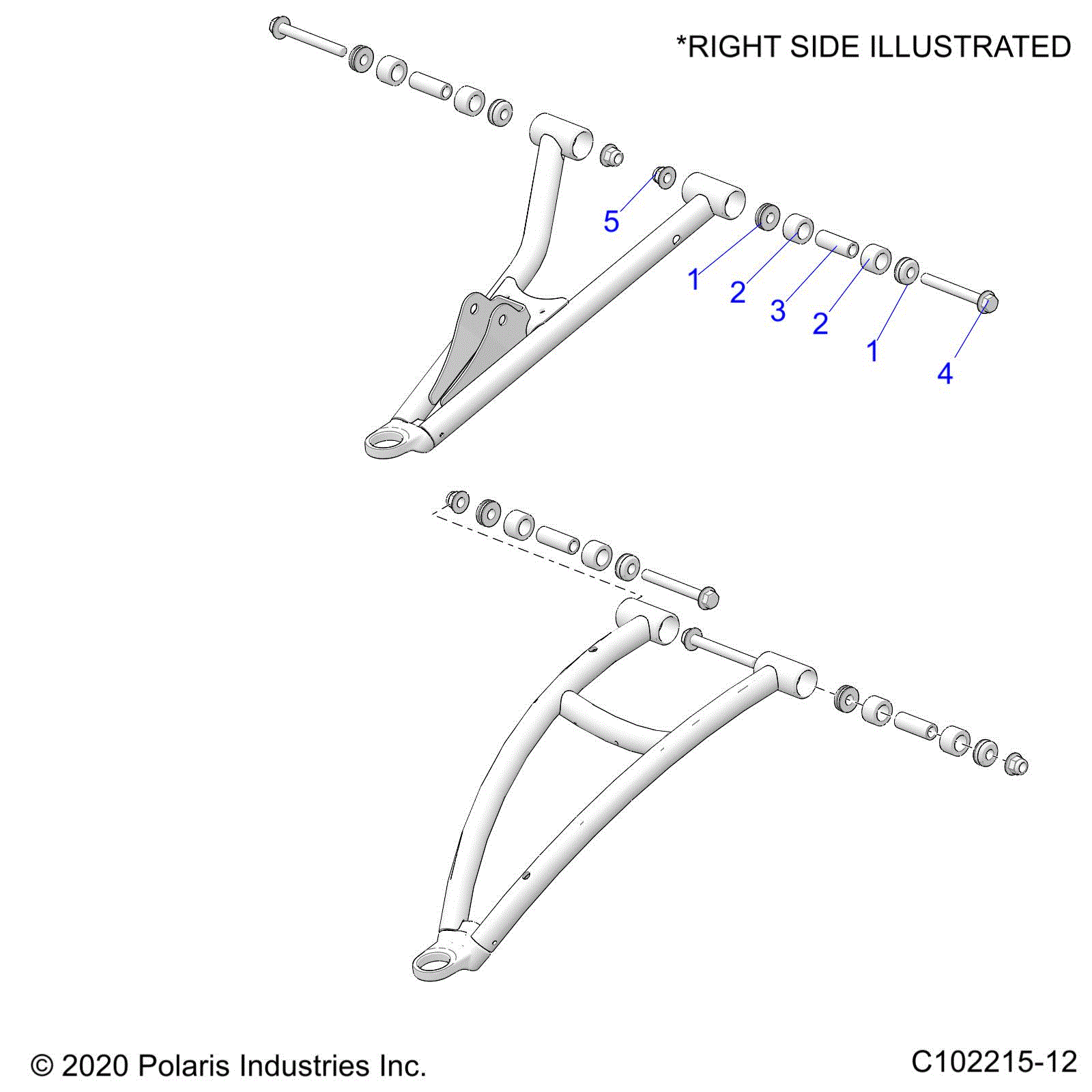 An Image of a Genuine Polaris Parts Schematic Diagram showing the schematic - SUSPENSION: FRONT A-ARM MOUNTING - 2021 POLARIS SPORTSMAN XP 1000 HUNTER EDITION