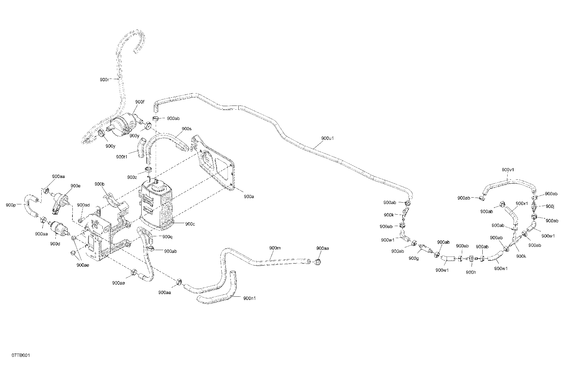 An Image of a Genuine Can-Am Parts Schematic Diagram showing the schematic - ENGINE - CHARCOAL CANISTER ASSEMBLY