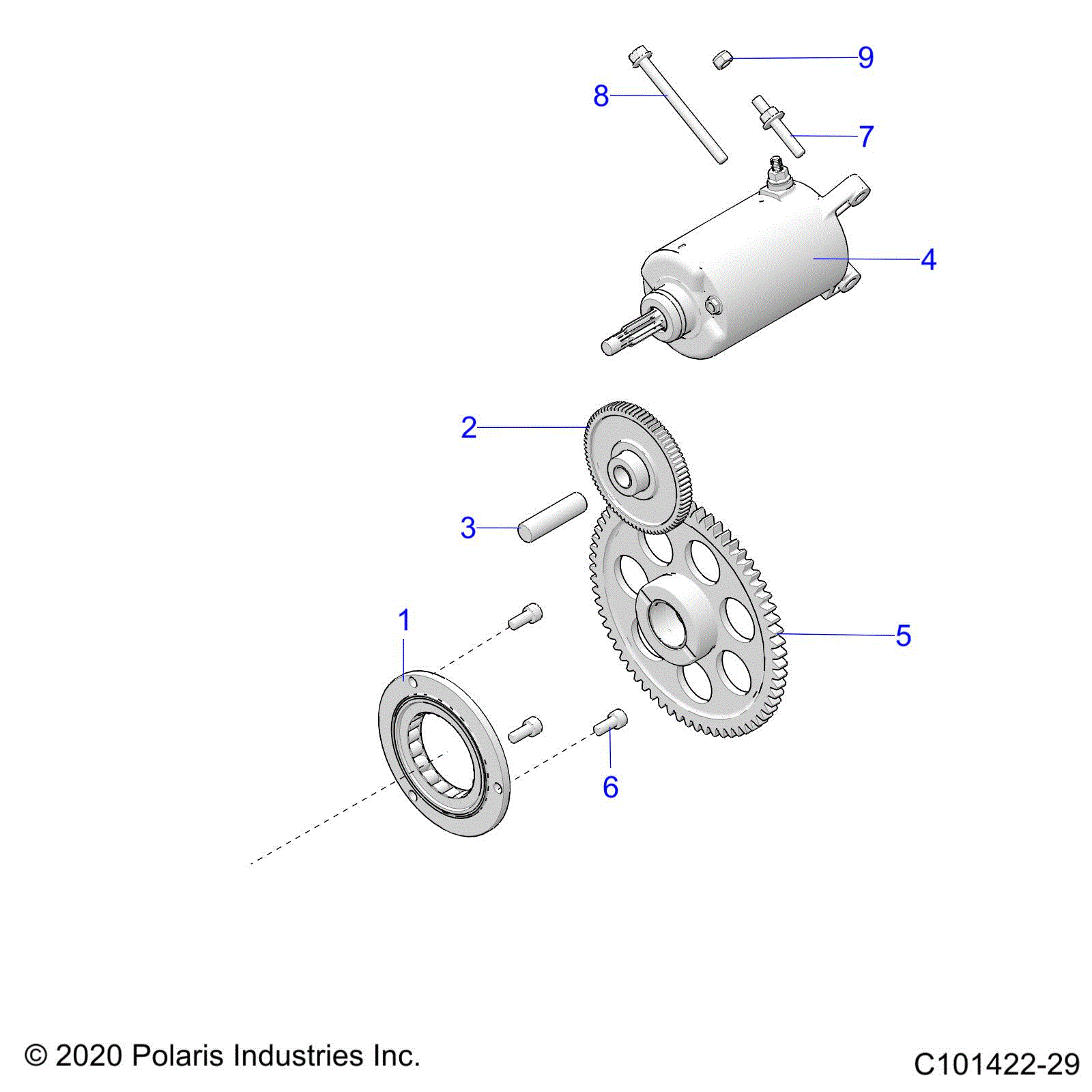 An Image of a Genuine Polaris Parts Schematic Diagram showing the schematic - ENGINE: STARTER DRIVE - 2021 POLARIS SPORTSMAN 570 UTILITY EPS