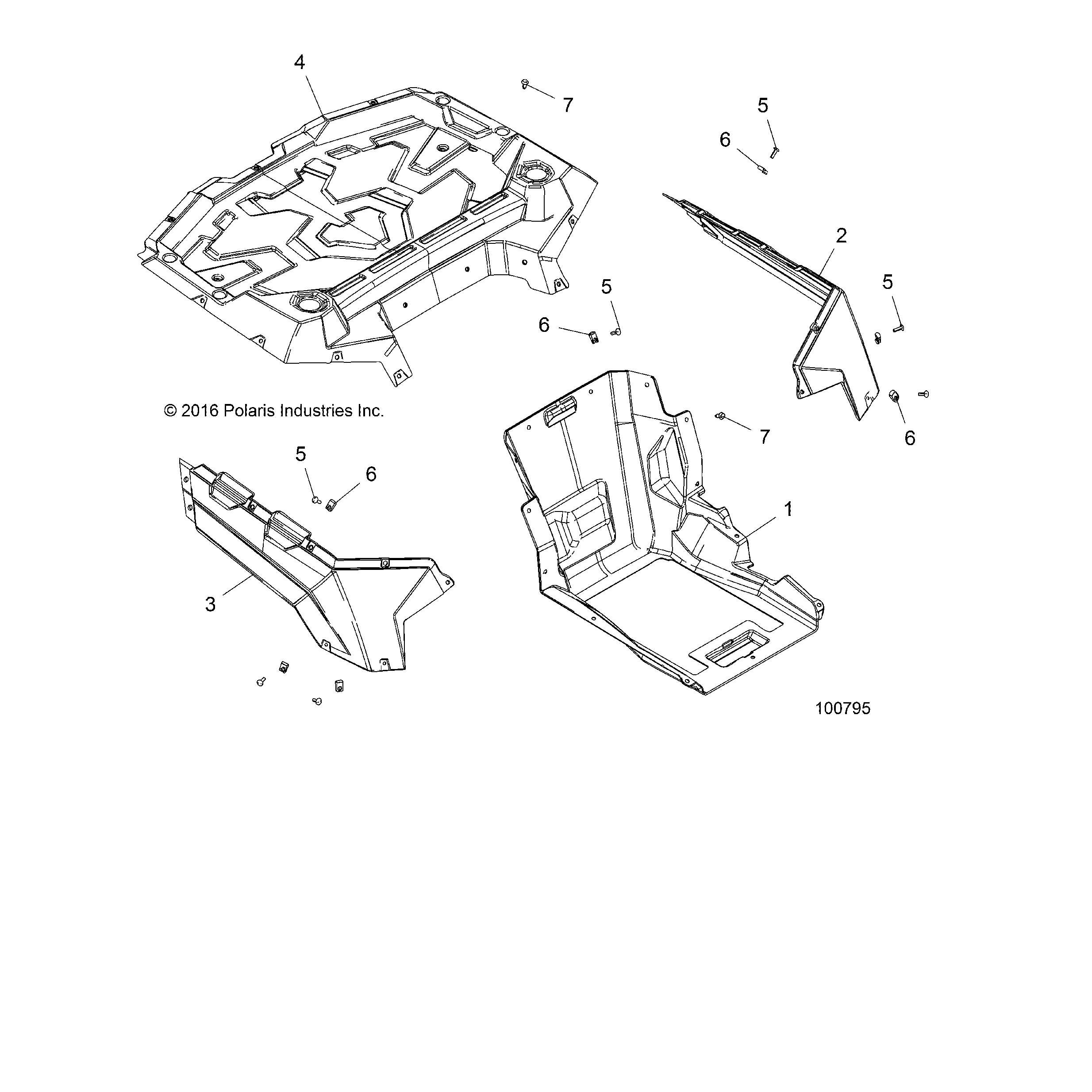An Image of a Genuine Polaris Parts Schematic Diagram showing the schematic - BODY: REAR BOX AND FENDERS - 2017 POLARIS ACE 150