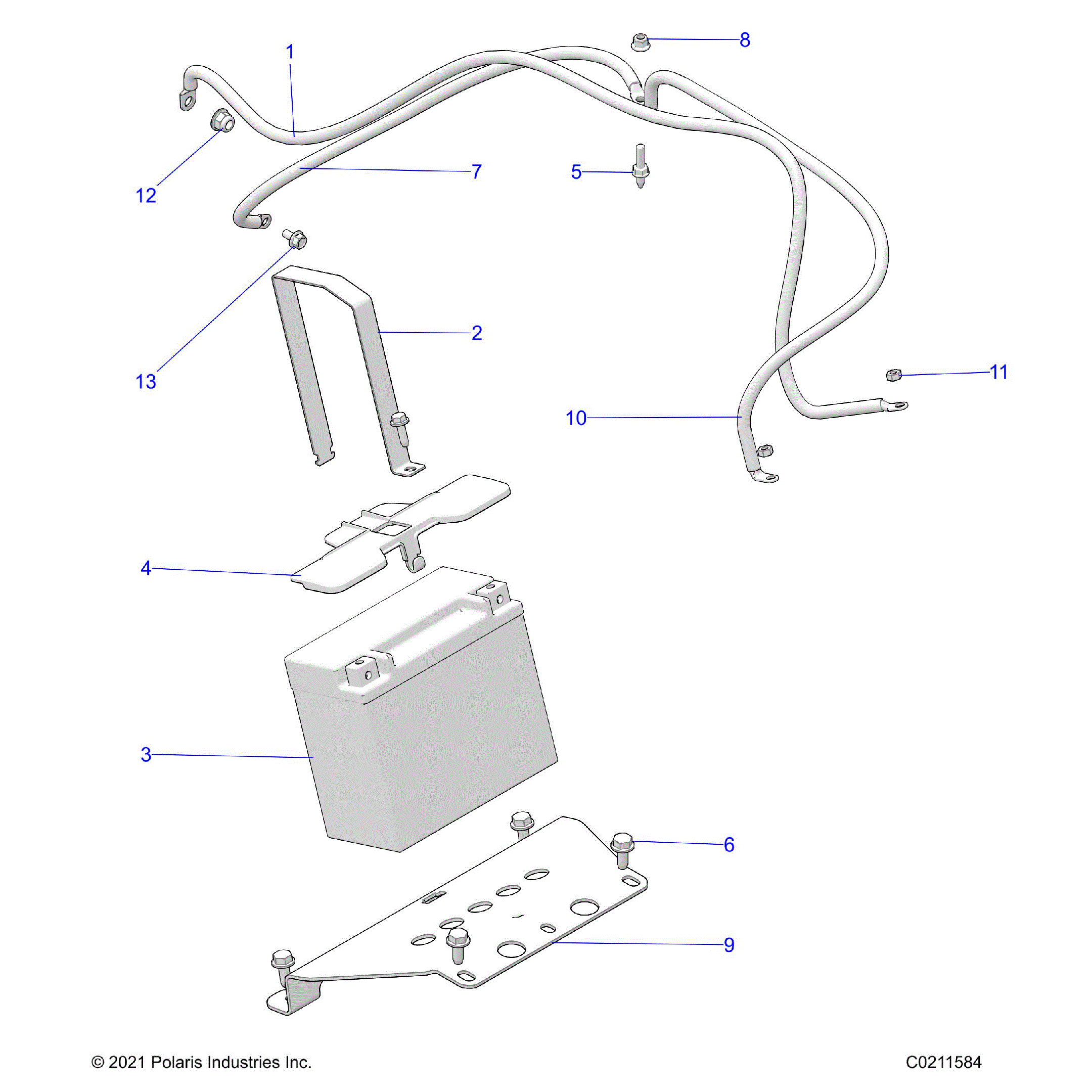 An Image of a Genuine Polaris Parts Schematic Diagram showing the schematic - ELECTRICAL: BATTERY - 2025 POLARIS SPORTSMAN 850 MUD 49S