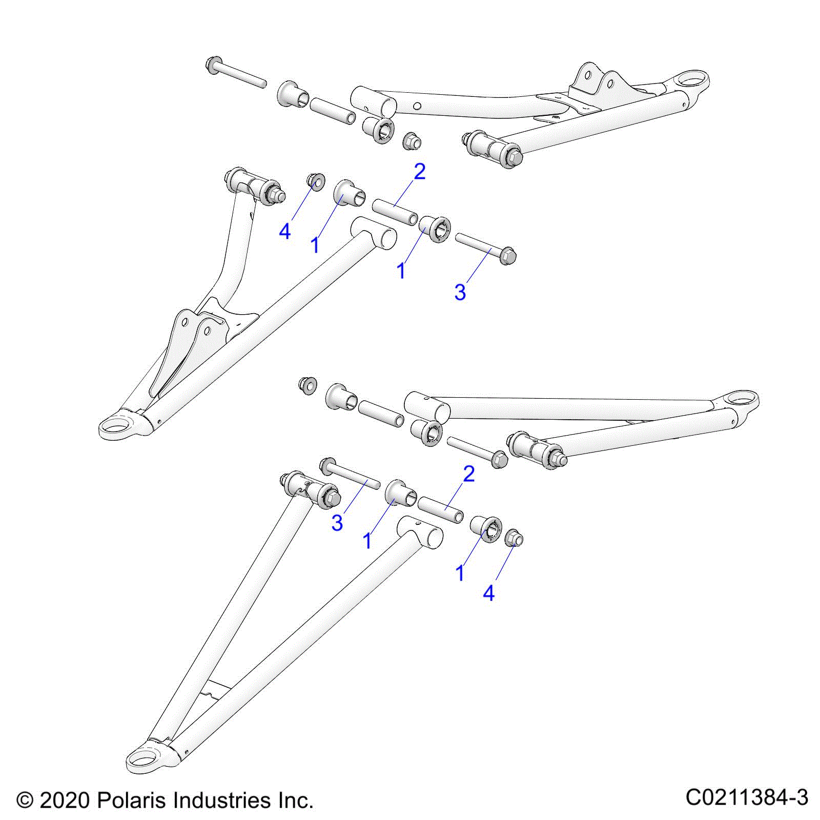 An Image of a Genuine Polaris Parts Schematic Diagram showing the schematic - SUSPENSION: FRONT A-ARM MOUNTING - 2025 POLARIS SPORTSMAN TOURING 850 48"