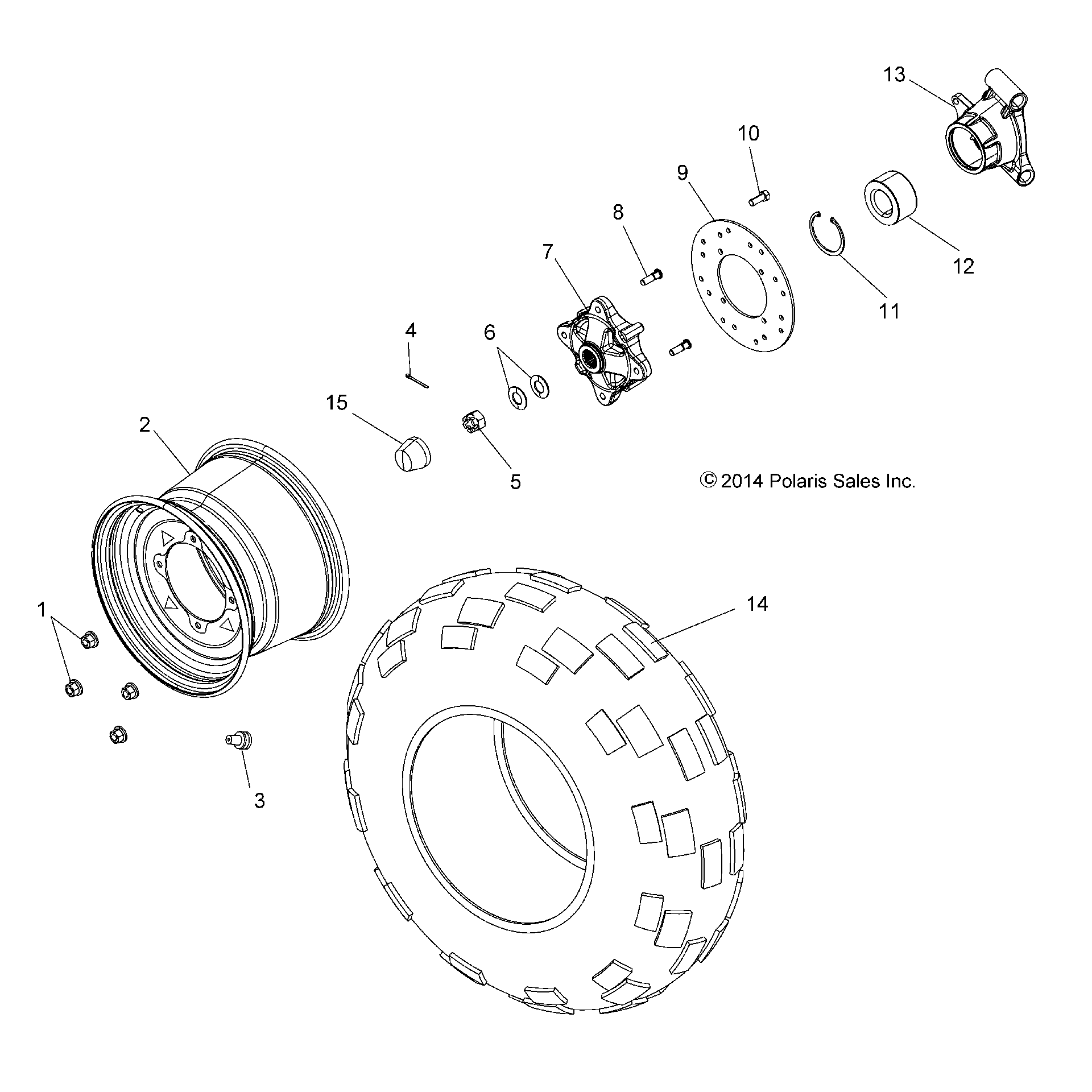 An Image of a Genuine Polaris Parts Schematic Diagram showing the schematic - WHEELS: REAR - 2016 POLARIS ACE 325 EFI