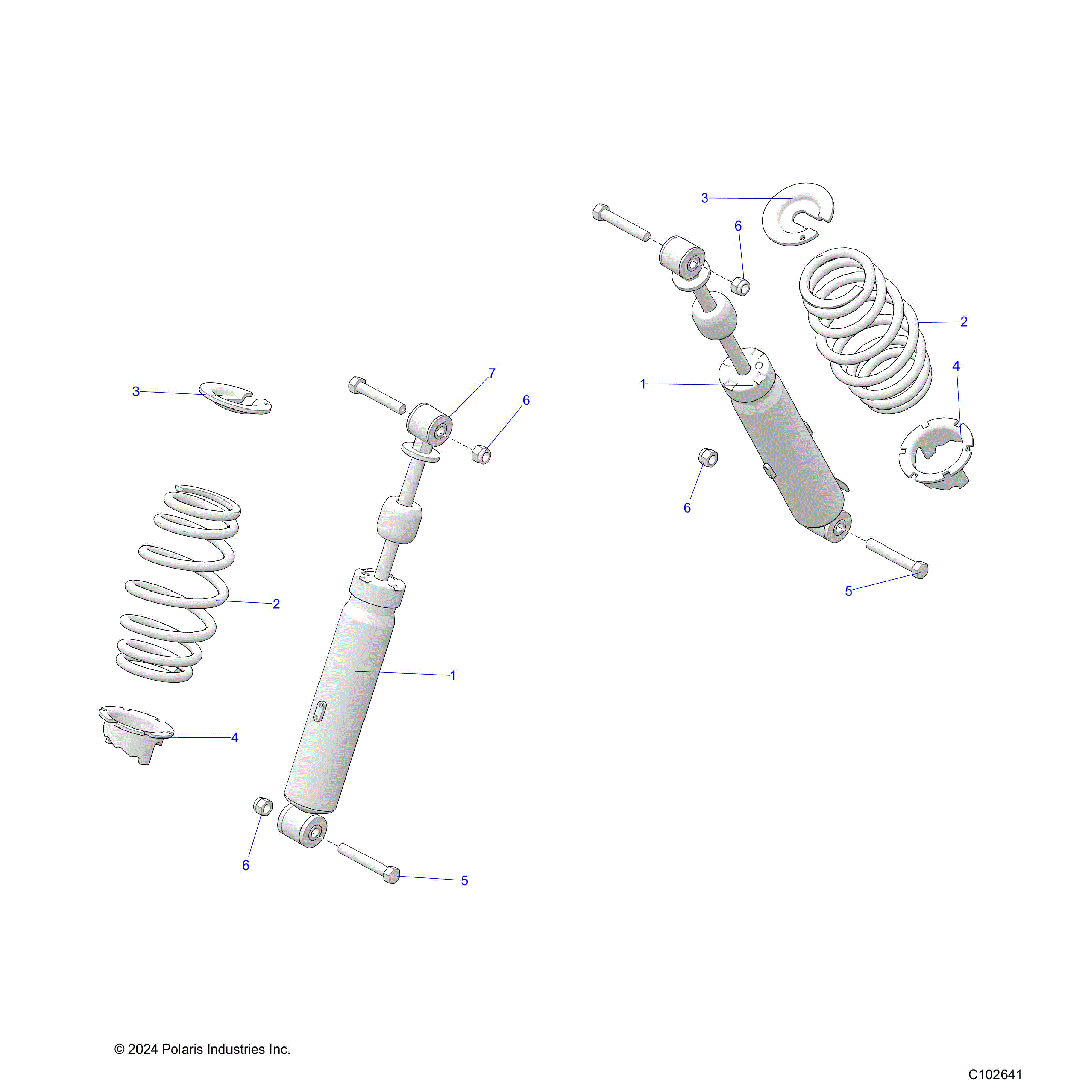 An Image of a Genuine Polaris Parts Schematic Diagram showing the schematic - SUSPENSION: FRONT SHOCK - 2025 POLARIS SPORTSMAN TOURING 570 ULTIMATE