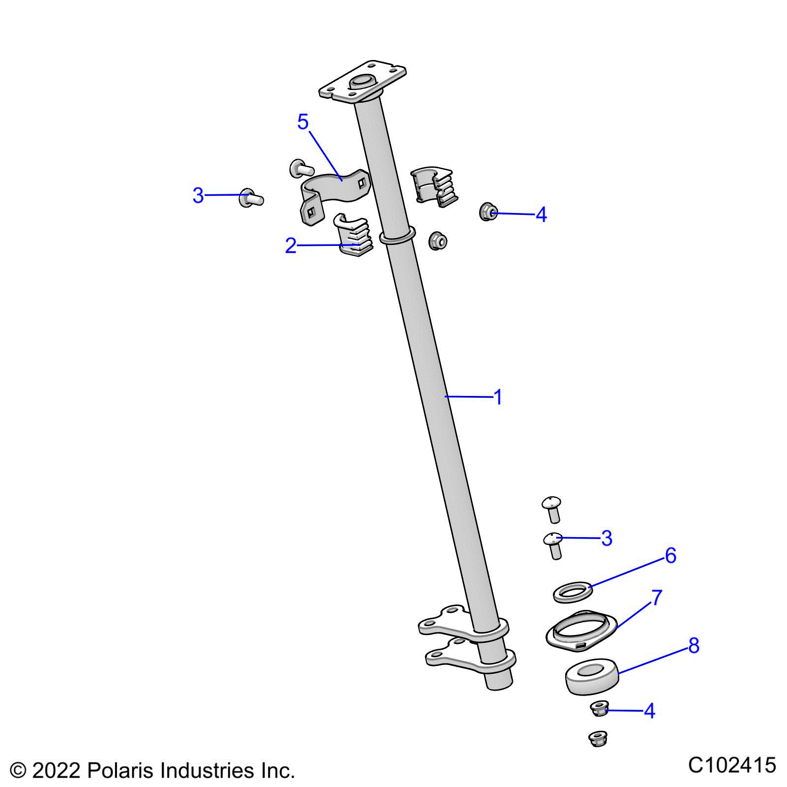 An Image of a Genuine Polaris Parts Schematic Diagram showing the schematic - STEERING: POST - 2023 POLARIS SPORTSMAN 570