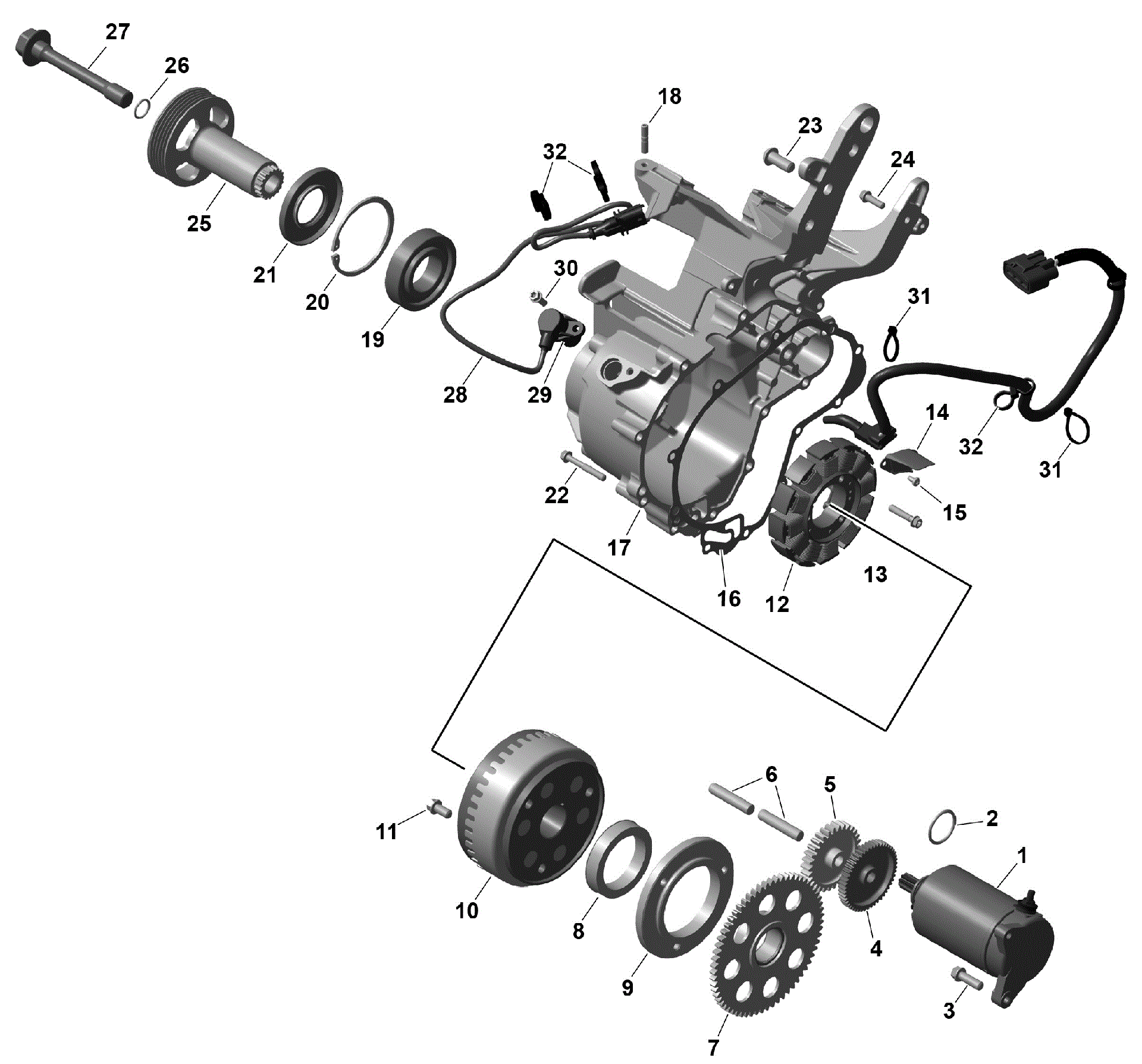 An Image of a Genuine Can-Am Parts Schematic Diagram showing the schematic - ROTAX - MAGNETO AND ELECTRIC STARTER