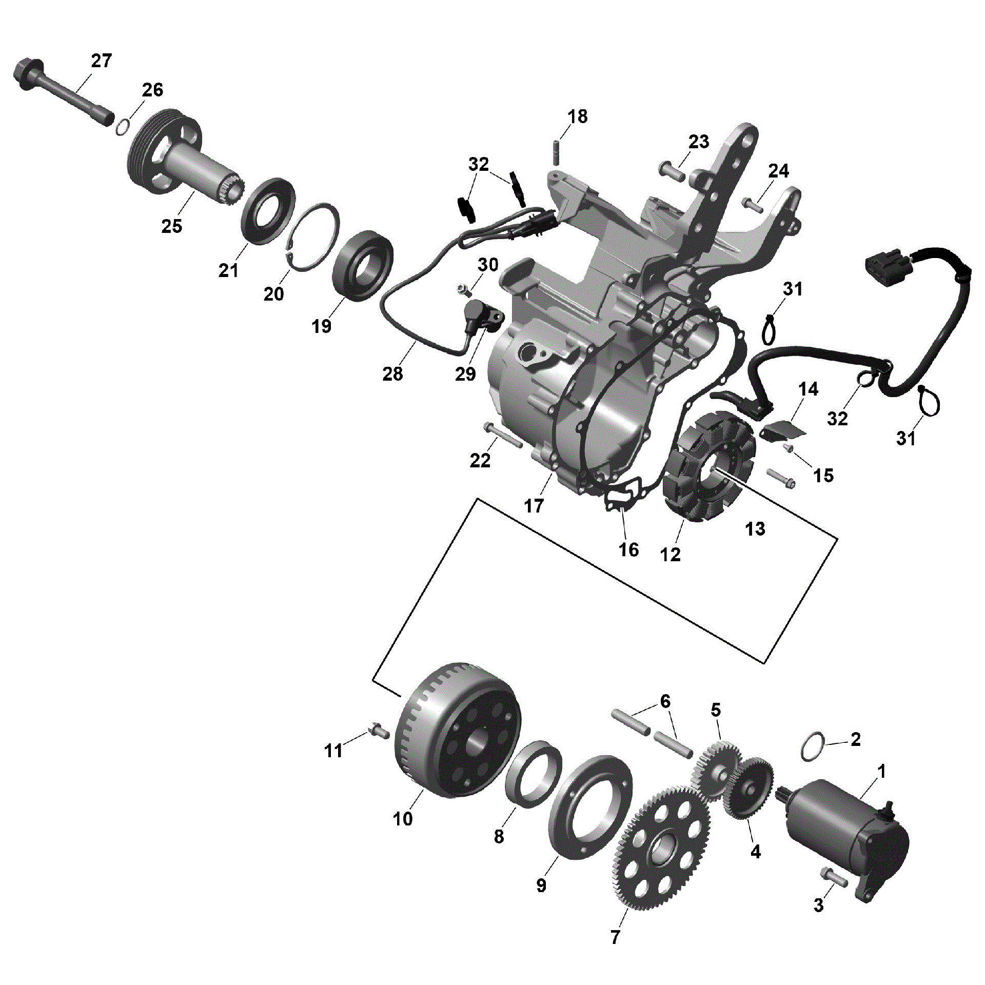 An Image of a Genuine Can-Am Parts Schematic Diagram showing the schematic - ROTAX - MAGNETO AND ELECTRIC STARTER