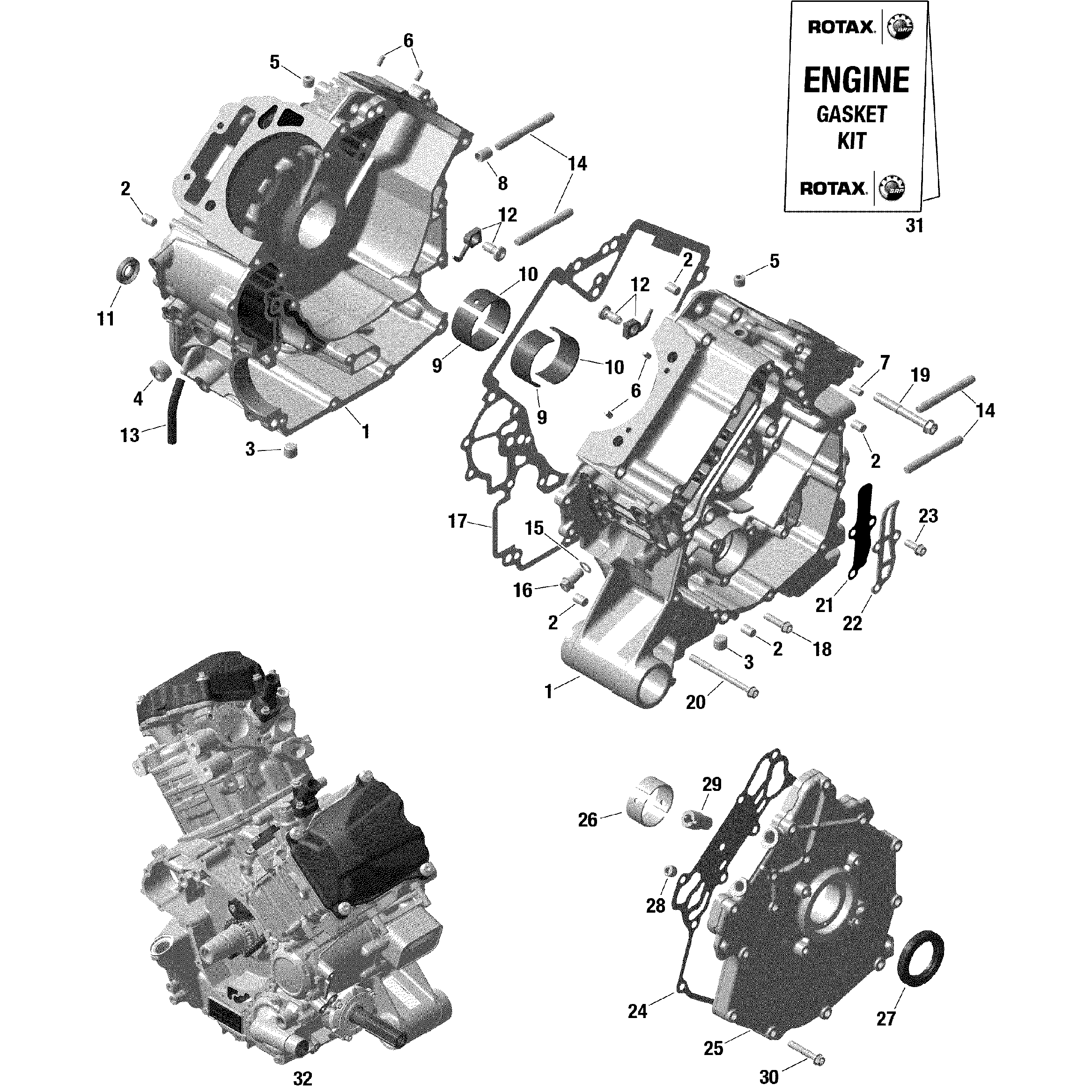 An Image of a Genuine Can-Am Parts Schematic Diagram showing the schematic - ROTAX - CRANKCASE