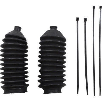 The Replacement Boot Kit by Moose Offroad includes two black rubber bellows on the left and four black plastic zip ties on the right, all displayed against a white background.
