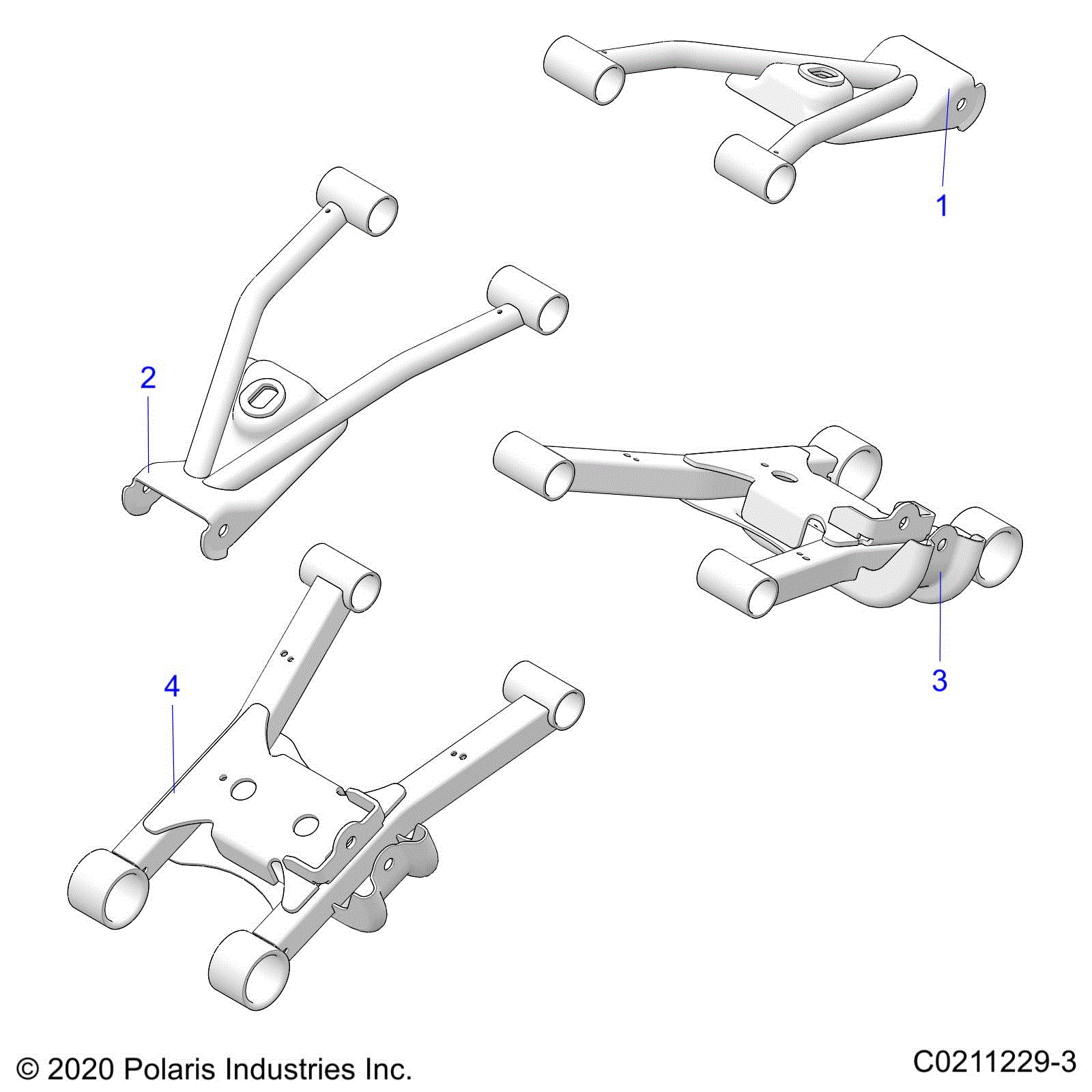 An Image of a Genuine Polaris Parts Schematic Diagram showing the schematic - SUSPENSION: REAR CONTROL ARMS - 2023 POLARIS SPORTSMAN 570 TRAIL EBS LE RC