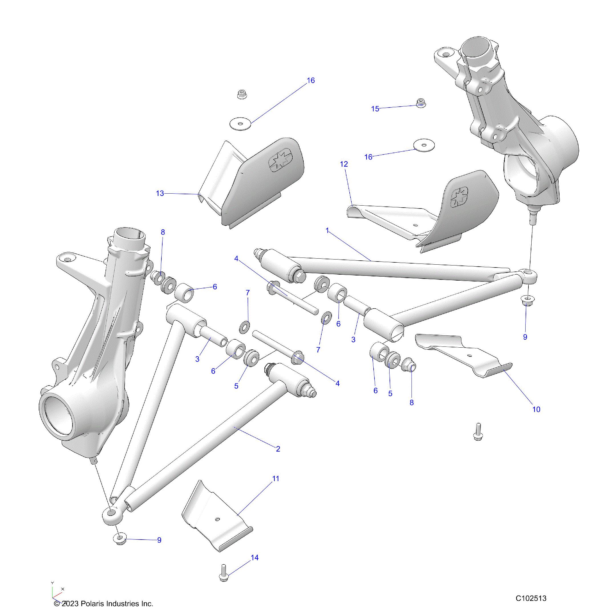 An Image of a Genuine Polaris Parts Schematic Diagram showing the schematic - SUSPENSION: A-ARM and STRUT MOUNTING - 2026 POLARIS SPORTSMAN 570 EPS