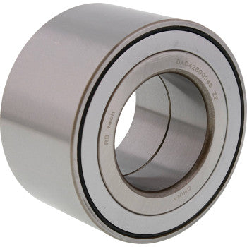 A close-up of the Kawasaki Wheel Bearing Kit Rear Ridge by Moose Offroad shows its cylindrical metal bearing with smooth, shiny surface, visible rings, engraved markings, and design for optimal use with high-performance grease.