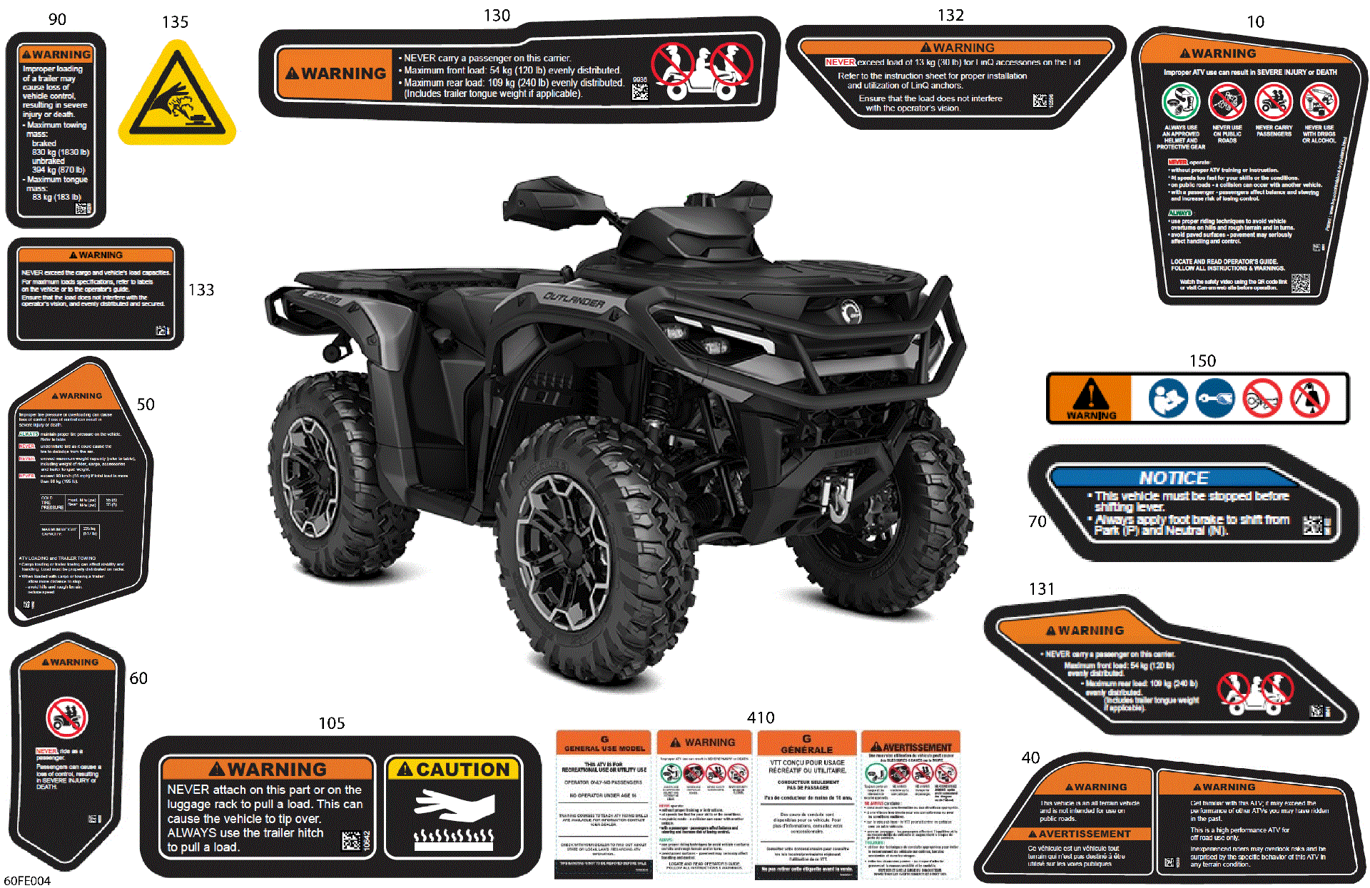 An Image of a Genuine Can-Am Parts Schematic Diagram showing the schematic - BODY - WARNING DECALS