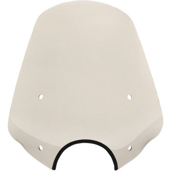 The Big Shot Windshield - 7 Headlight Cutout - Solar by Memphis Shades features a beige, curved design with four mounting holes, black trim notch at the bottom center, and a smooth, slightly reflective surface.
