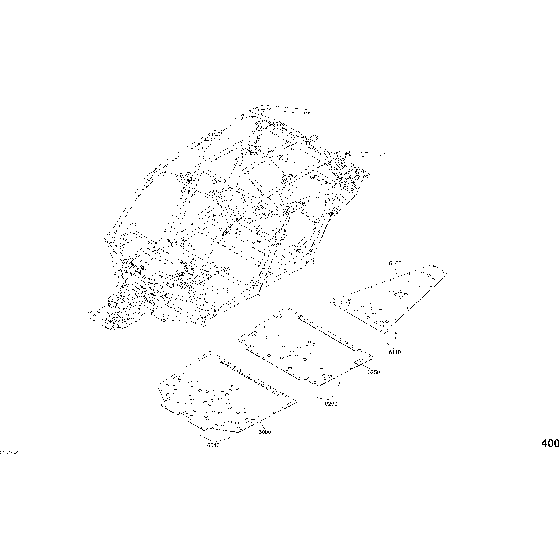 An Image of a Genuine Can-Am Parts Schematic Diagram showing the schematic - BODY PARTS - TRIPLE BLACK - PACKAGE X DS DPS - FLOOR SECTION