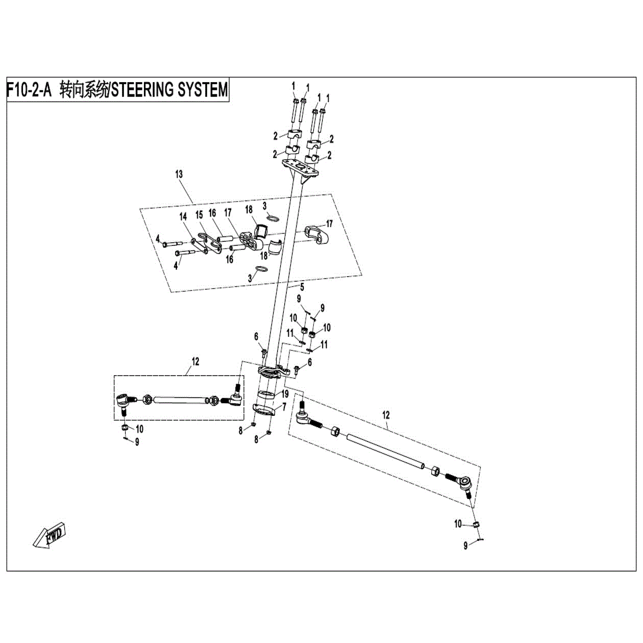 An Image of a genuine CFMOTO Parts Schematic Diagram showing the group - STEERING SYSTEM - 2021 CFMOTO CFORCE 400