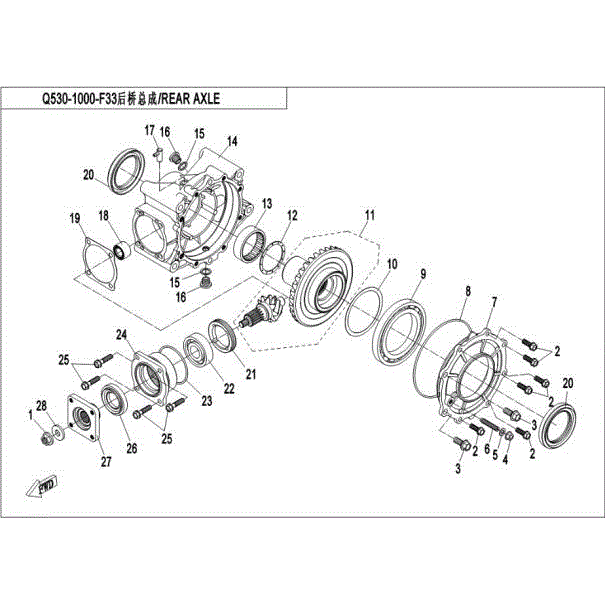 An Image of a Genuine CFMOTO Parts Schematic Diagram showing the schematic - REAR DIFFERNTIAL - 2016 CFMOTO UFORCE 500