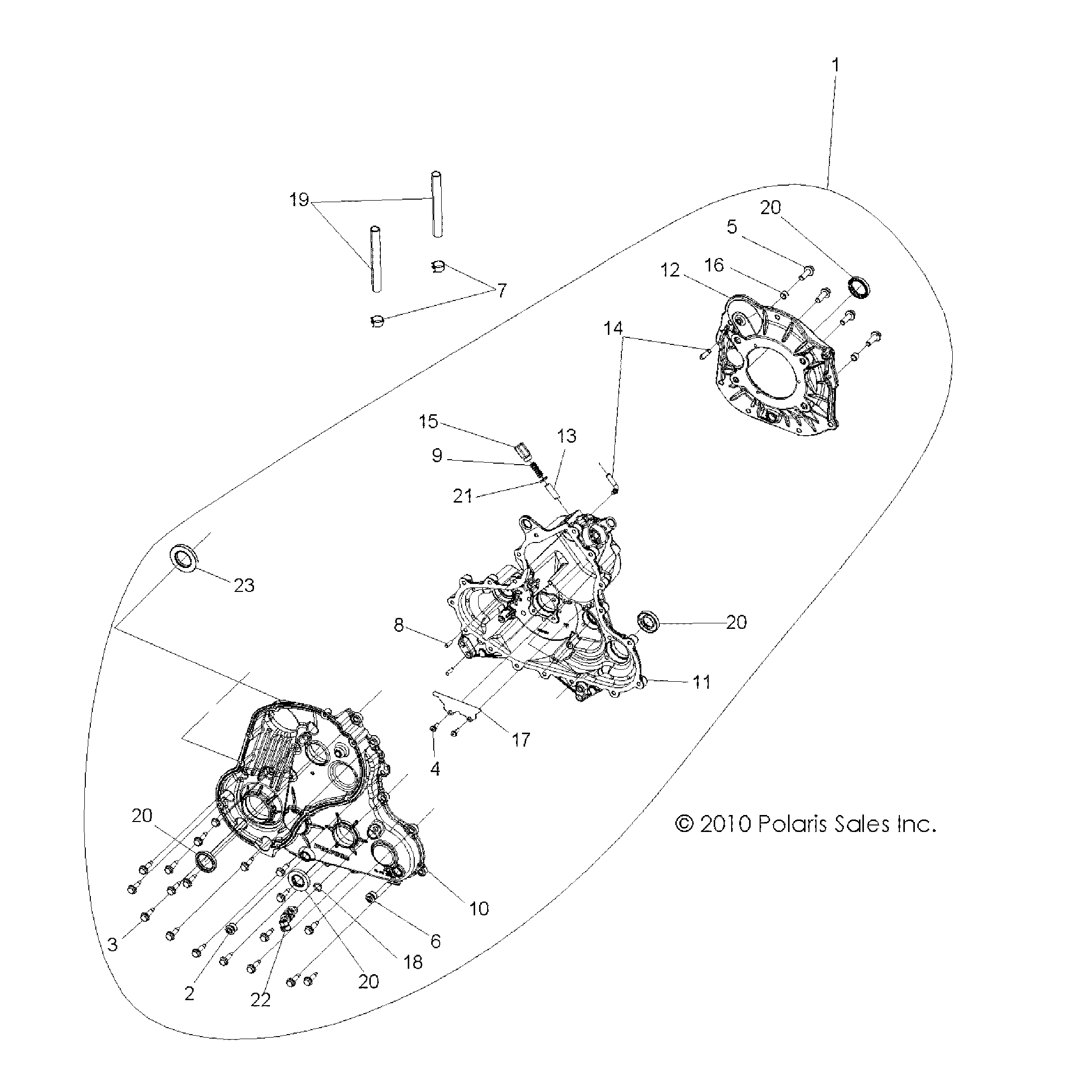 An Image of a Genuine Polaris Parts Schematic Diagram showing the schematic - DRIVE TRAIN: MAIN GEARCASE - 2016 POLARIS SCRAMBLER 850