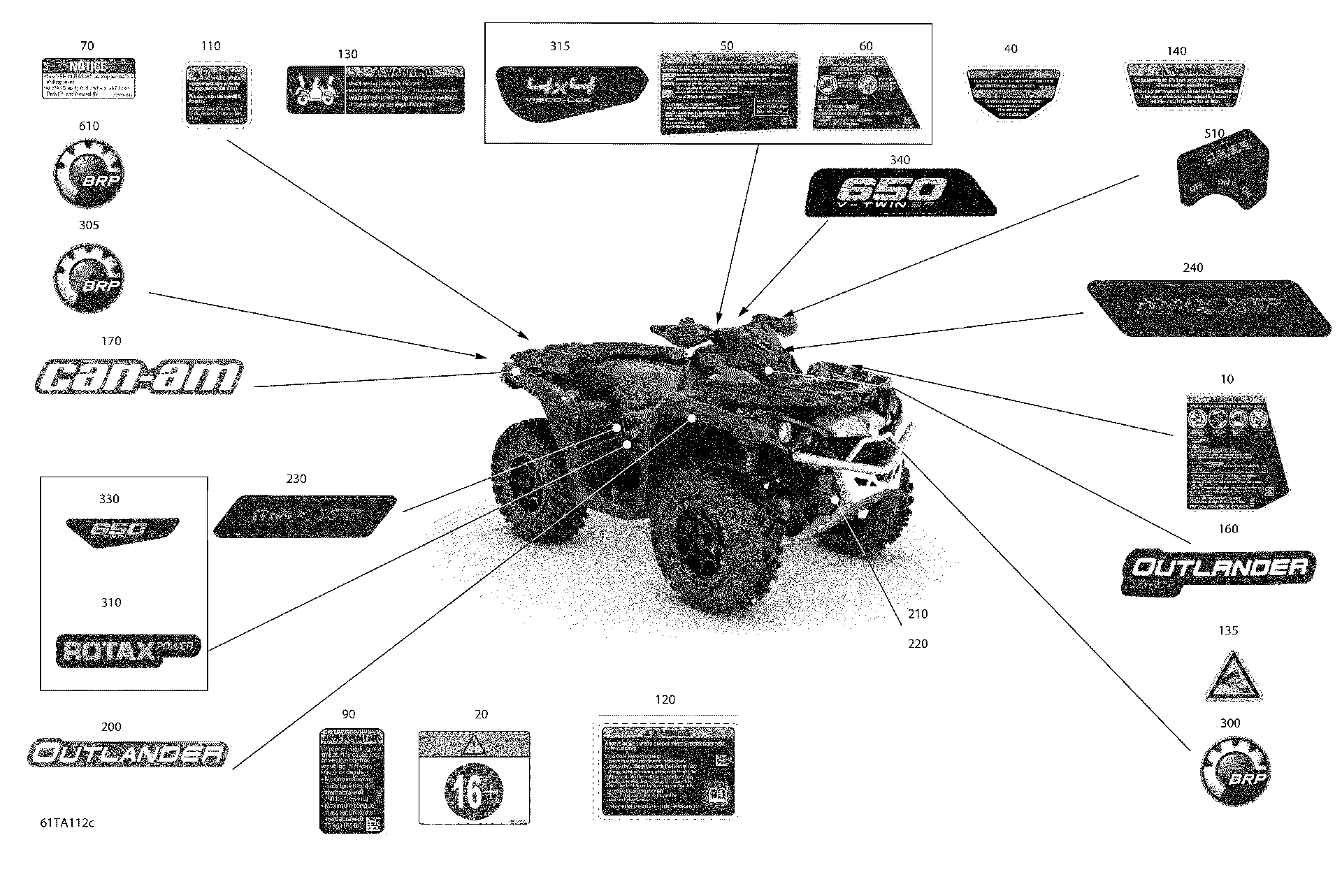 An Image of a Genuine Can-Am Parts Schematic Diagram showing the schematic - BODY - DECALS - XT