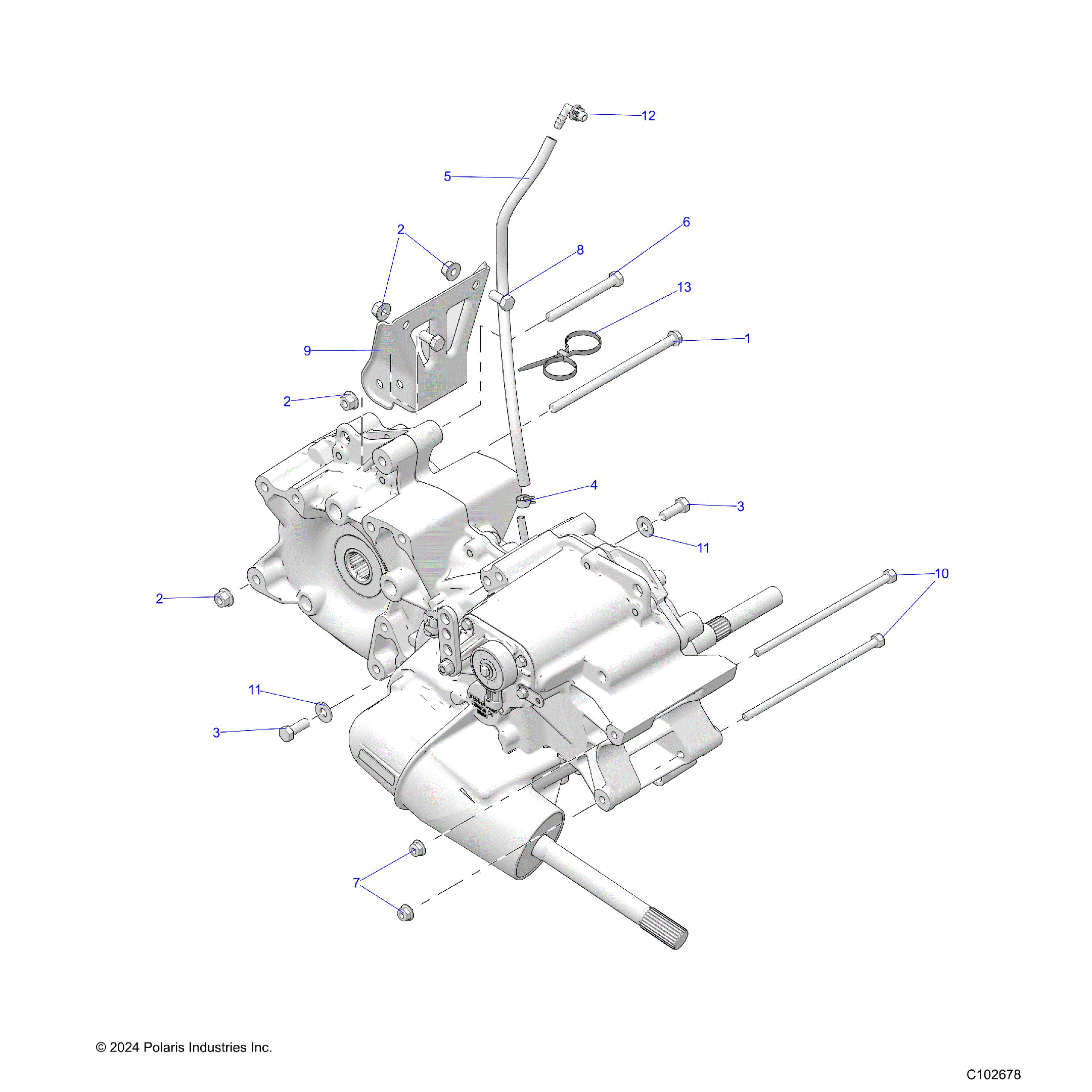 An Image of a Genuine Polaris Parts Schematic Diagram showing the schematic - DRIVE TRAIN: MAIN GEARCASE MOUNTING - 2025 POLARIS SPORTSMAN TOURING 570 ULTIMATE