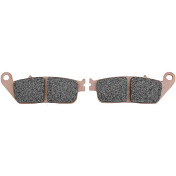 Two Sintered Brake Pads by EBC with gray textured friction surfaces, copper-colored backing plates, and an HH friction rating are shown side by side against a white background.
