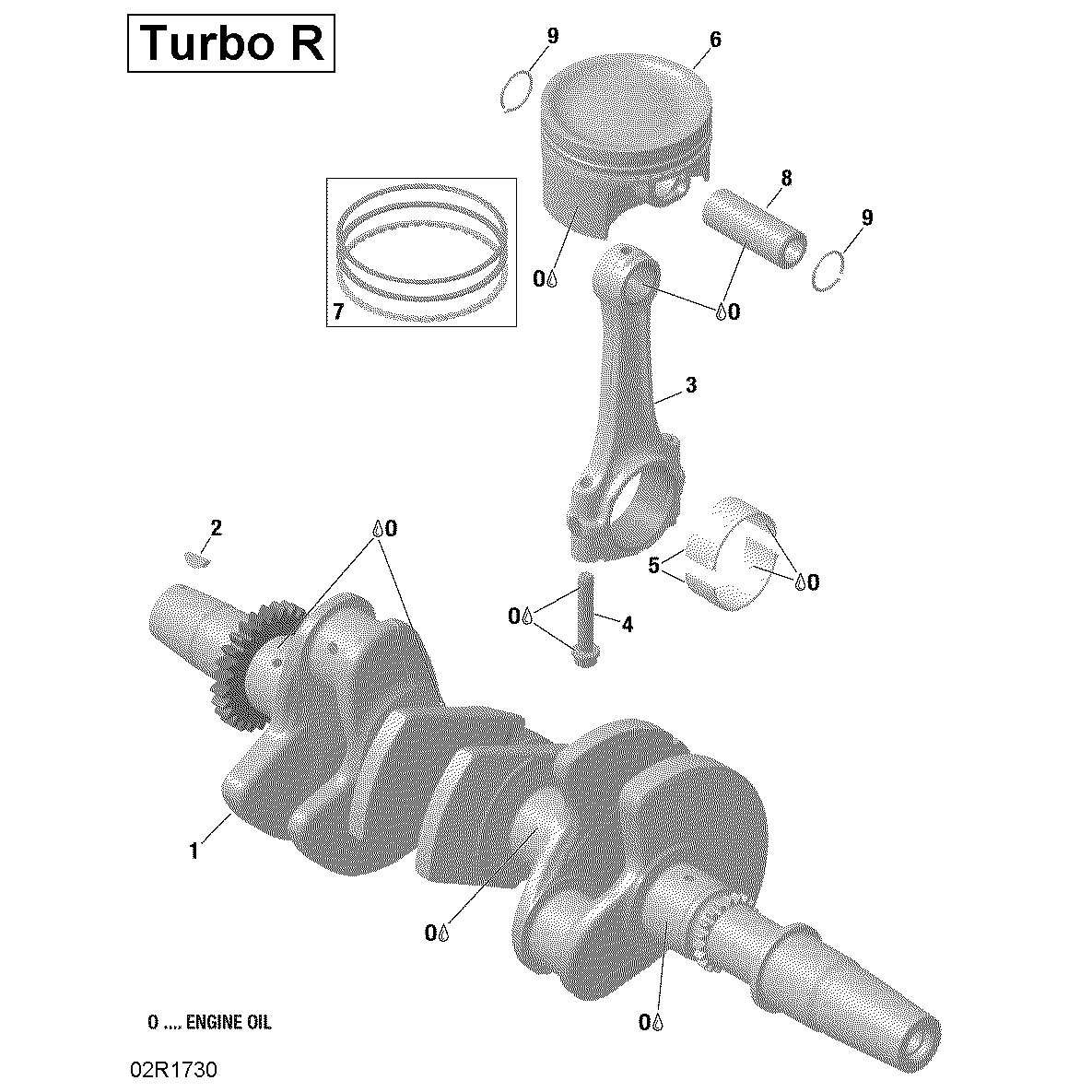 An Image of a Genuine Can-Am Parts Schematic Diagram showing the schematic - CRANKSHAFT AND PISTONS