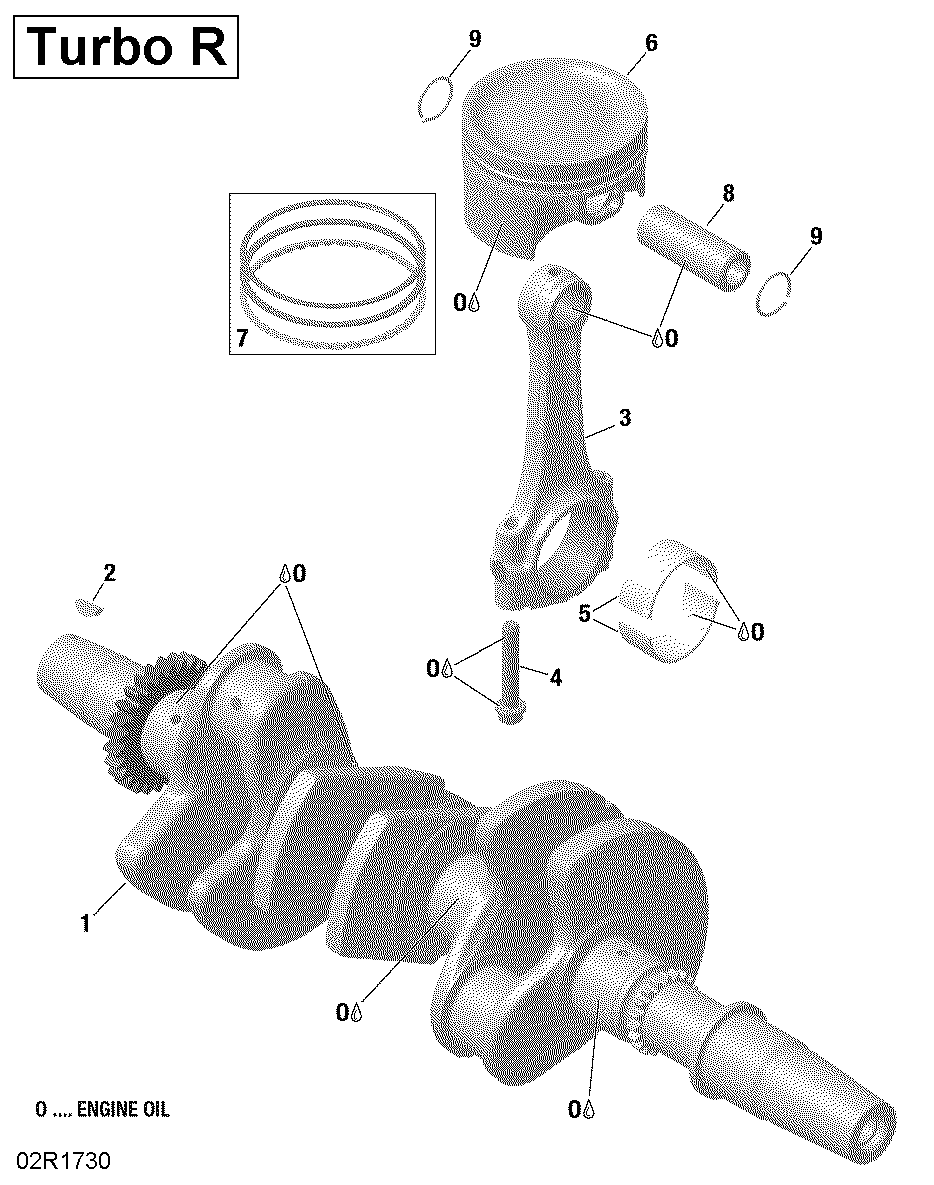 An Image of a Genuine Can-Am Parts Schematic Diagram showing the schematic - CRANKSHAFT AND PISTONS