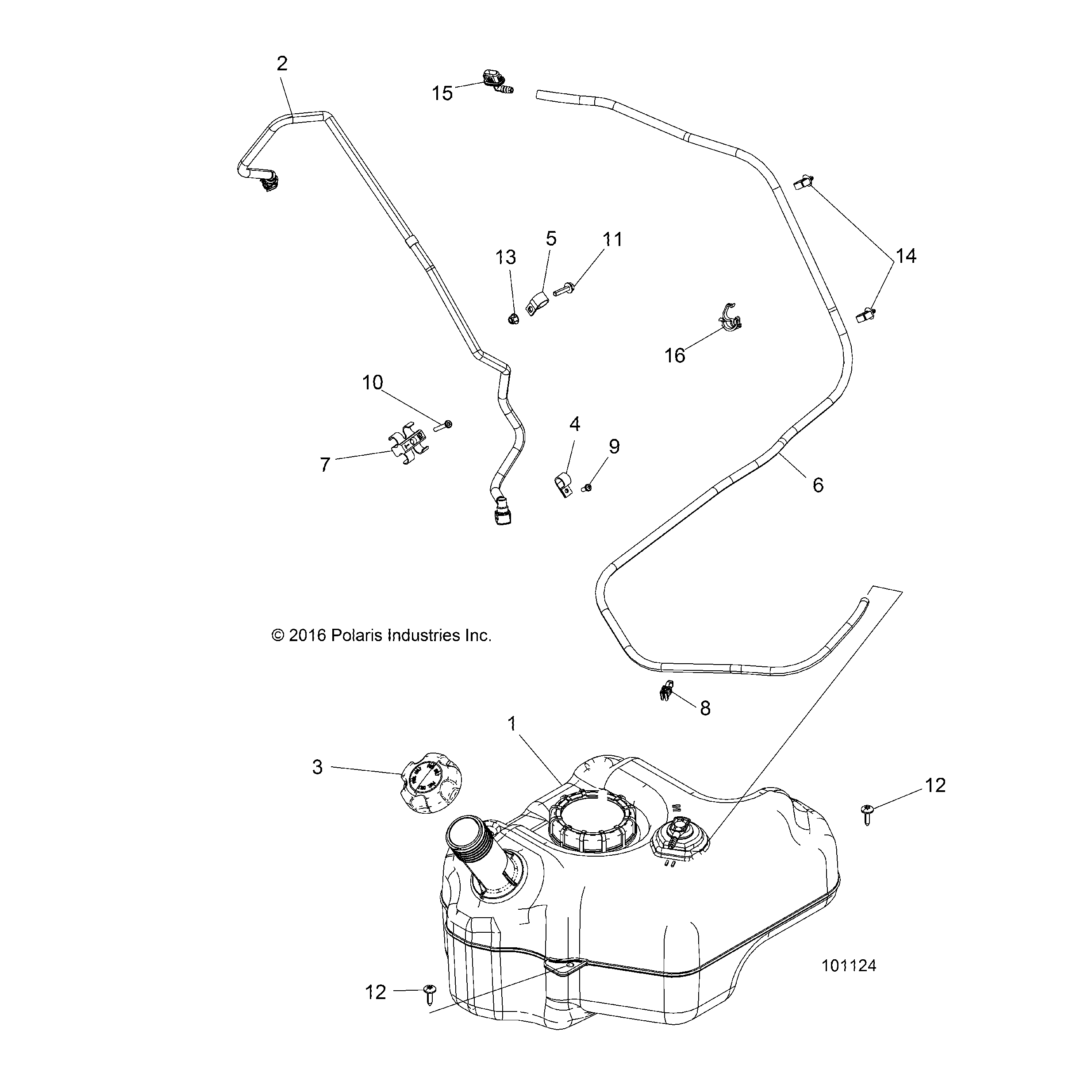 An Image of a Genuine Polaris Parts Schematic Diagram showing the schematic - BODY: FUEL TANK - 2017 POLARIS ACE 570 EFI