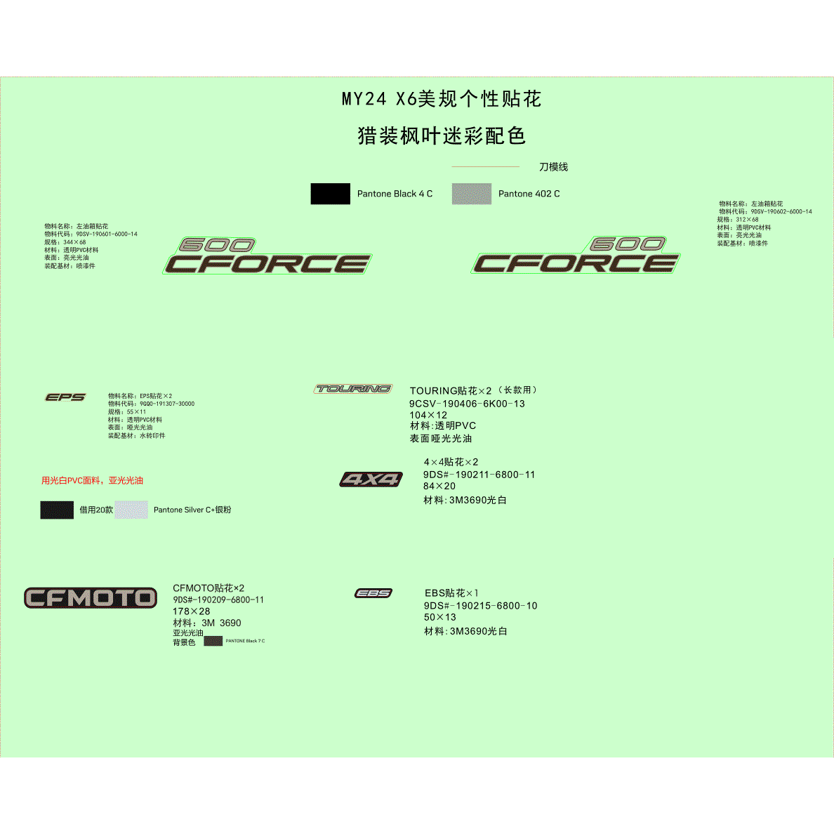 An Image of a genuine CFMOTO Parts Schematic Diagram showing the group - DECAL KITS(TRUE TIMBER CAMO) - 2024 CFMOTO CFORCE 600 TOURING