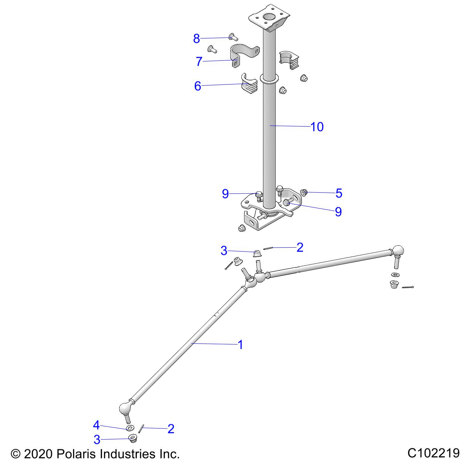 An Image of a Genuine Polaris Parts Schematic Diagram showing the schematic - STEERING: STEERING POST ASM. - 2020 POLARIS SPORTSMAN 850 HIGH LIFTER