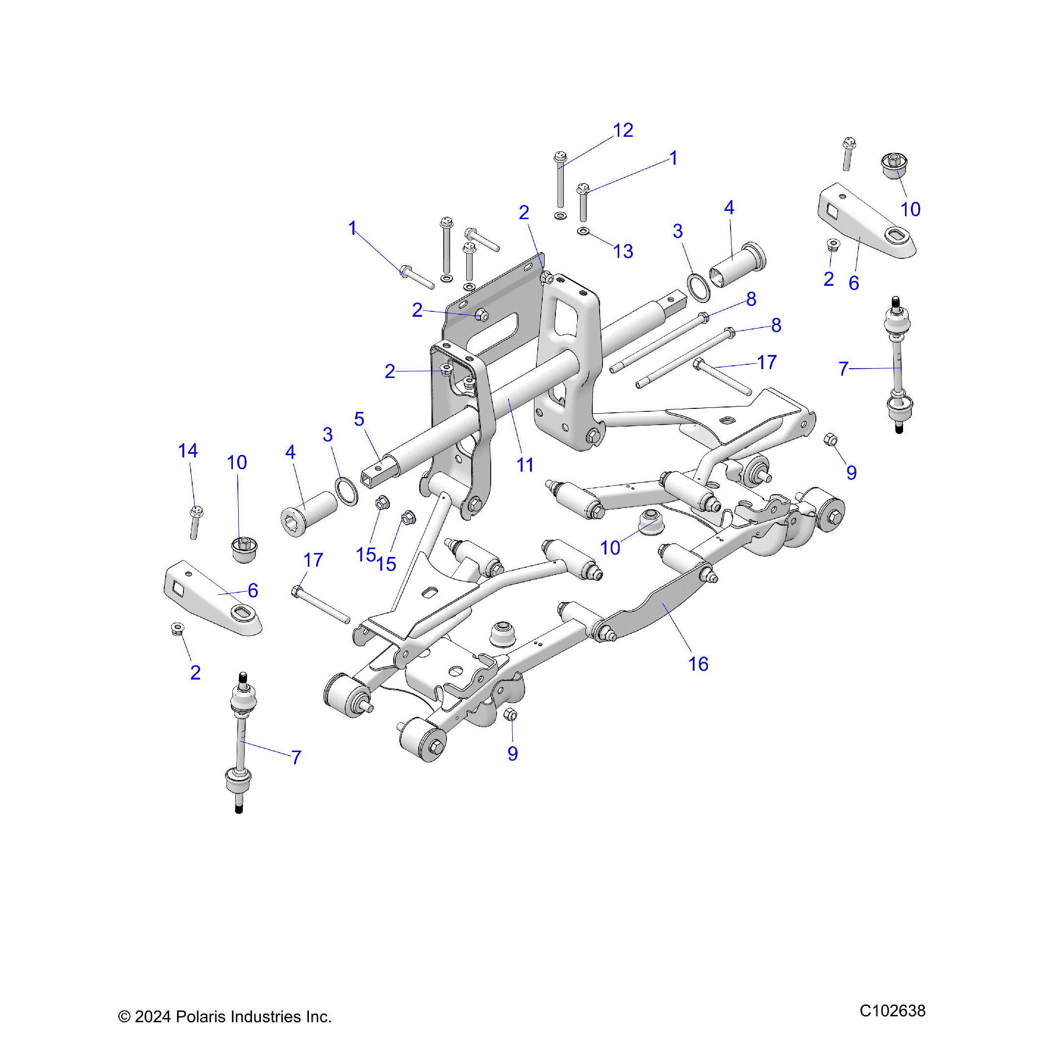 An Image of a Genuine Polaris Parts Schematic Diagram showing the schematic - SUSPENSION: TORSION BAR - 2026 POLARIS SPORTSMAN 570 6X6 EPS 49S