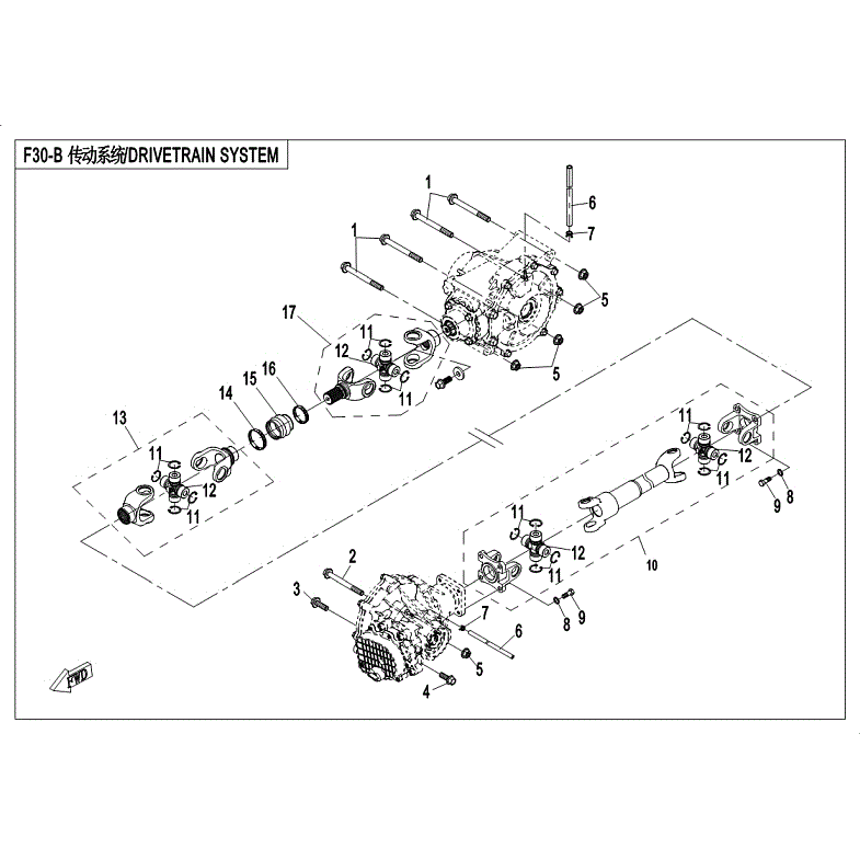 An Image of a Genuine CFMOTO Parts Schematic Diagram showing the schematic - POWERTRAIN SYSTEM (Late 2017 - Early 2018) - 2017 CFMOTO UFORCE 800 EPS