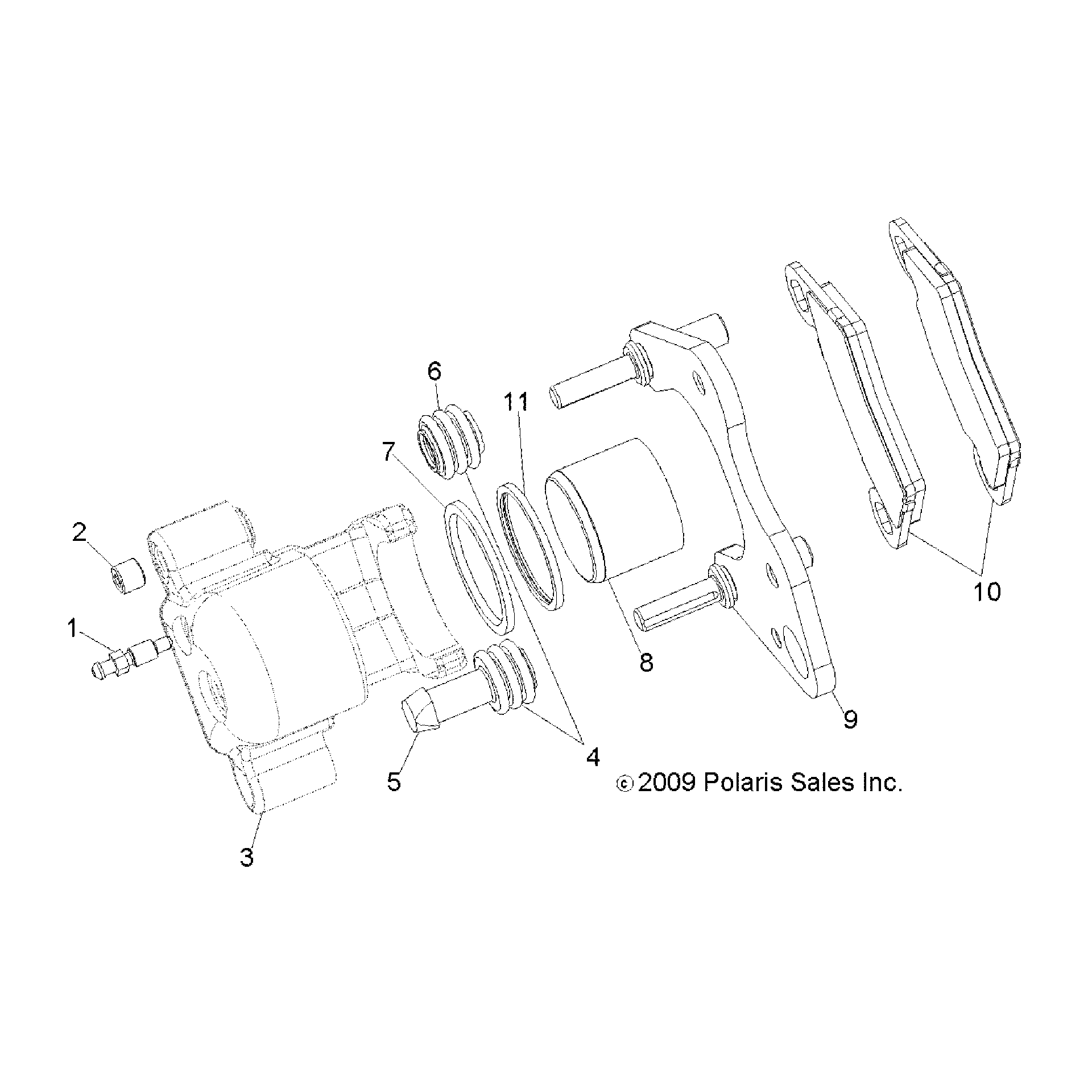 An Image of a Genuine Polaris Parts Schematic Diagram showing the schematic - BRAKES: FRONT CALIPER - 2018 POLARIS SPORTSMAN 570 EFI X2 EPS