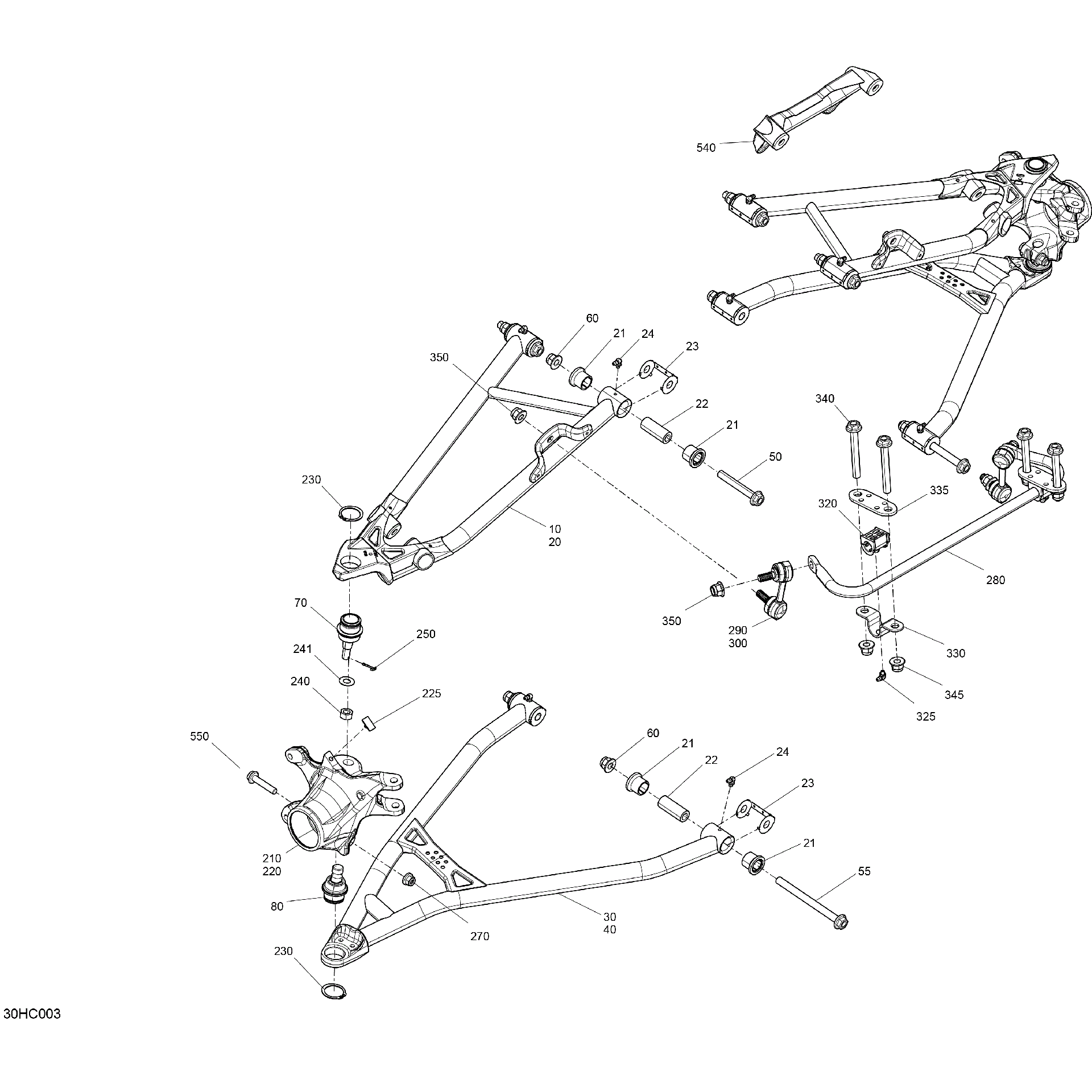 An Image of a Genuine Can-Am Parts Schematic Diagram showing the schematic - SUSPENSION - FRONT COMPONENTS