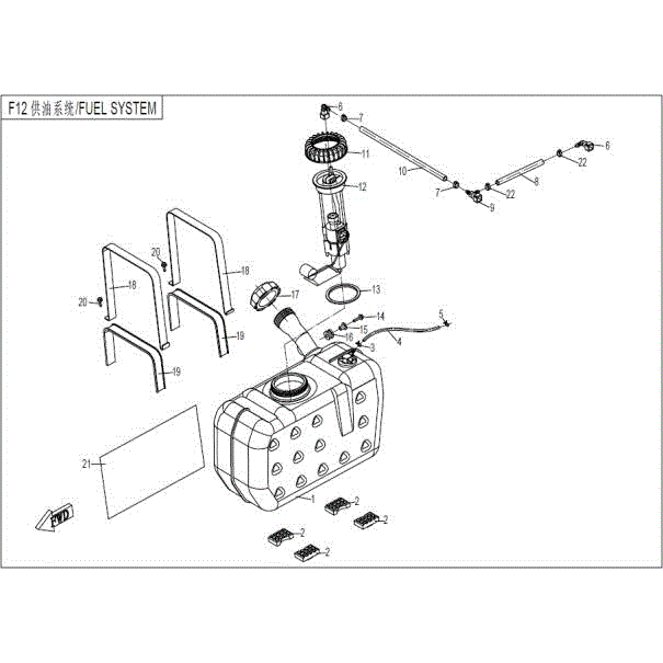 An Image of a Genuine CFMOTO Parts Schematic Diagram showing the schematic - FUEL SYSTEM - 2016 CFMOTO UFORCE 800