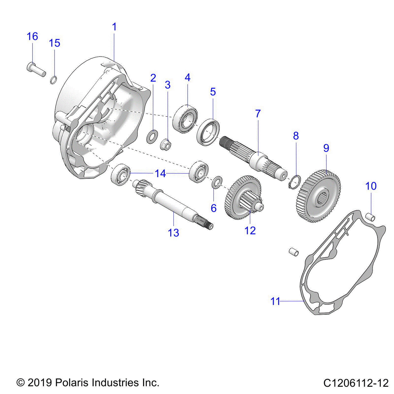 An Image of a Genuine Polaris Parts Schematic Diagram showing the schematic - DRIVE TRAIN: GEAR BOX - 2023 POLARIS OUTLAW 70 LE