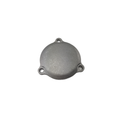 Round gray metal crankcase filter cap with three mounting holes designed for CFMOTO vehicles.