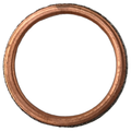 Round copper-colored CFMOTO exhaust pipe gasket with a hollow center and layered metal construction.