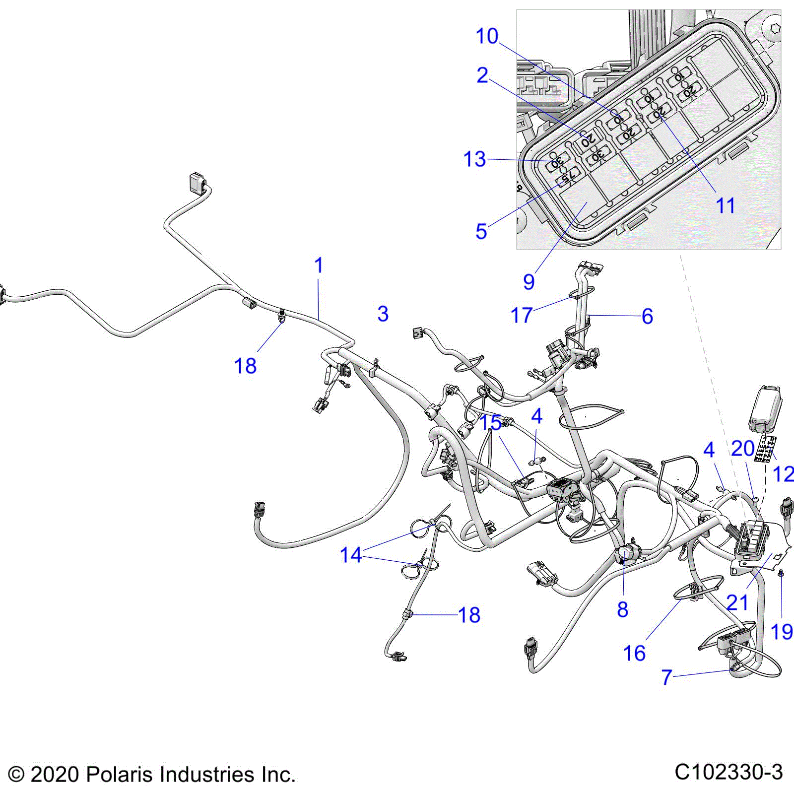 An Image of a Genuine Polaris Parts Schematic Diagram showing the schematic - ELECTRICAL: HARNESS - 2021 POLARIS SPORTSMAN TOURING XP 1000 48"