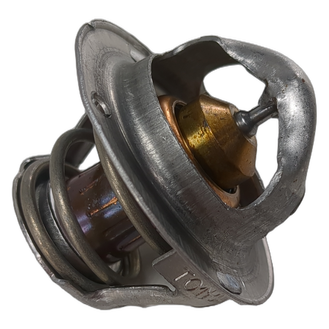 Metallic round thermostat with coiled spring and brass center, designed for Arctic Cat vehicles.