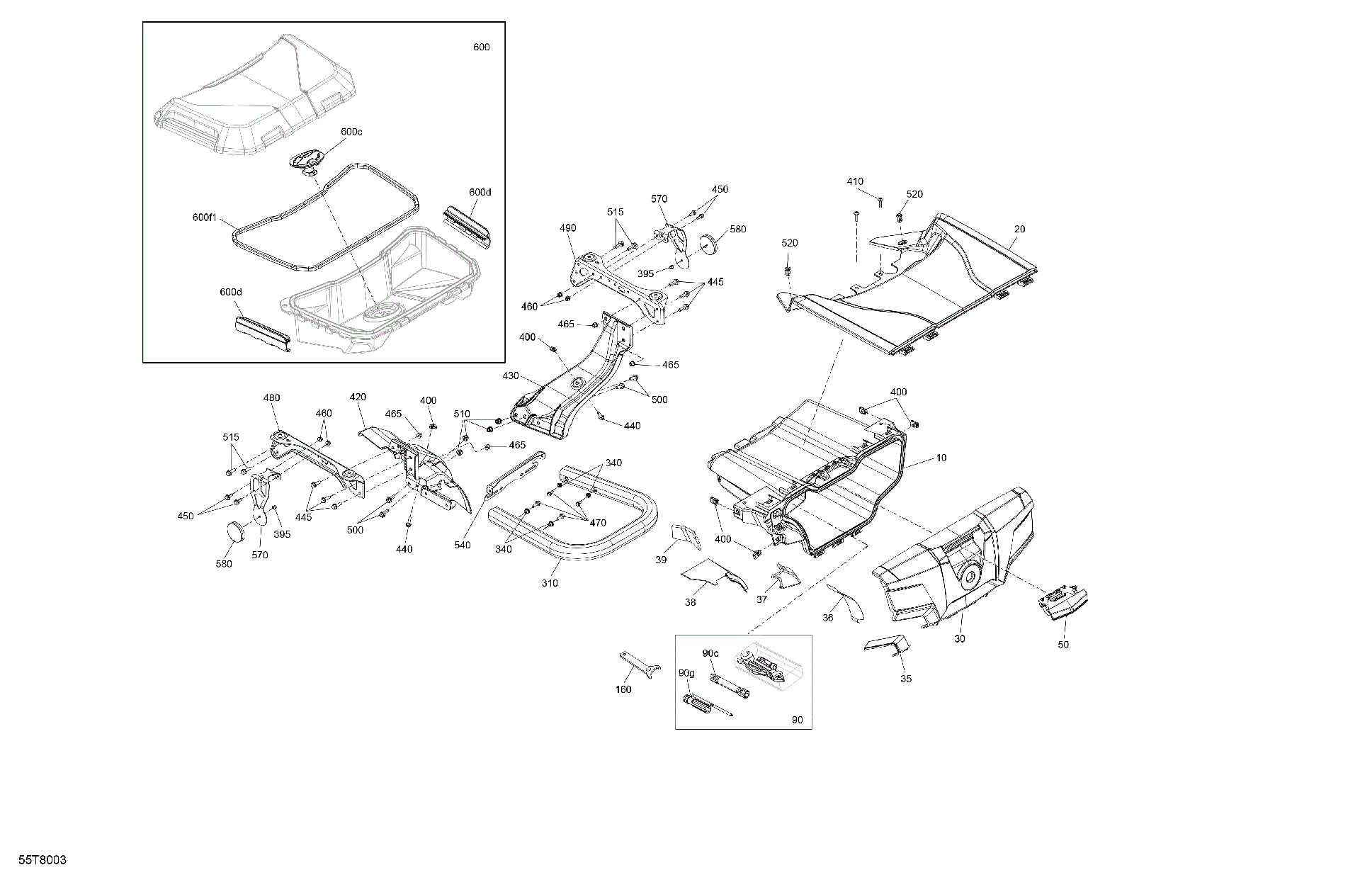 An Image of a Genuine Can-Am Parts Schematic Diagram showing the schematic - BODY - REAR STORAGE TRAY