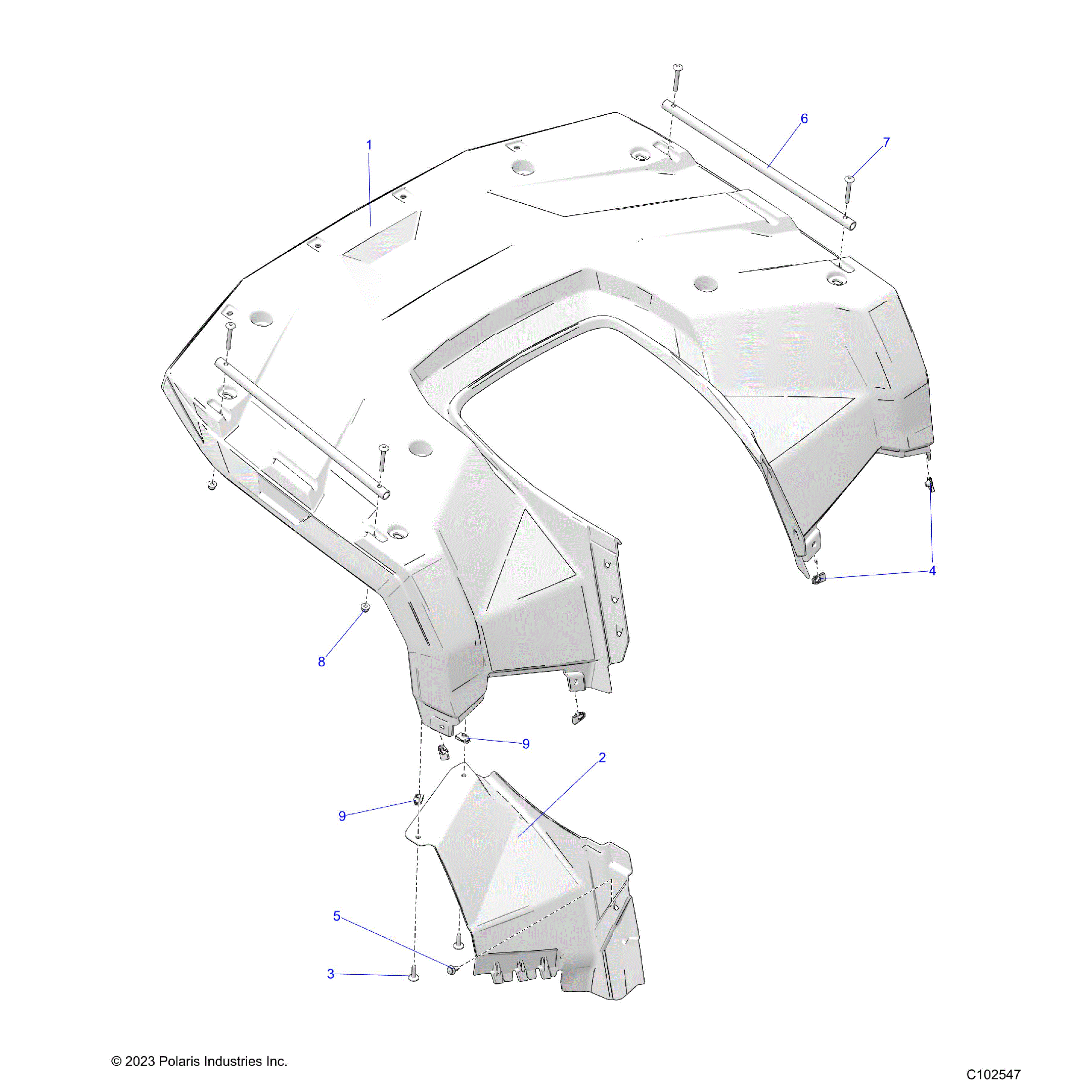 An Image of a Genuine Polaris Parts Schematic Diagram showing the schematic - BODY: REAR CAB - 2025 POLARIS SPORTSMAN 570