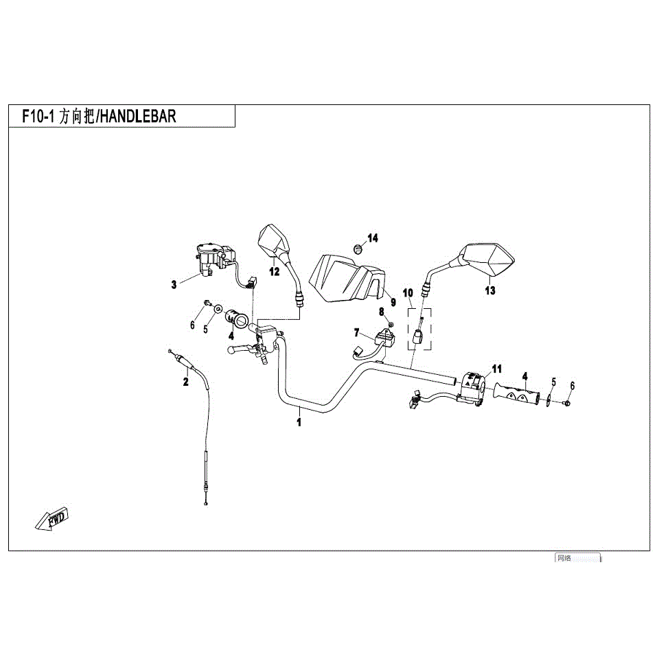 An Image of a genuine CFMOTO Parts Schematic Diagram showing the group - HANDLEBAR - 2017 CFMOTO CFORCE 400